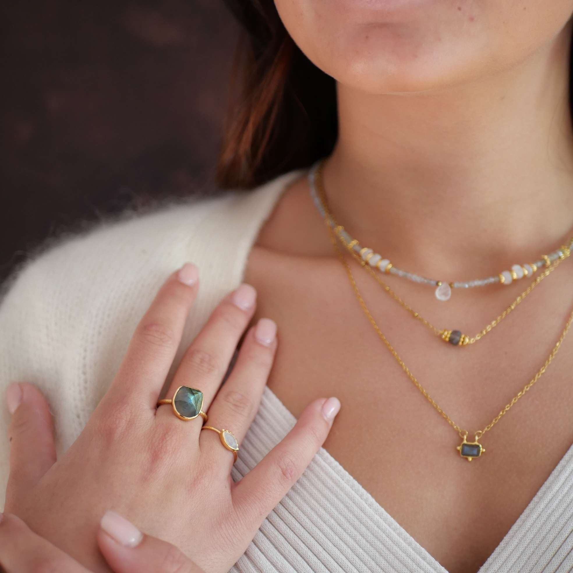 Labradorite adjustable ring GINANDGER Grey