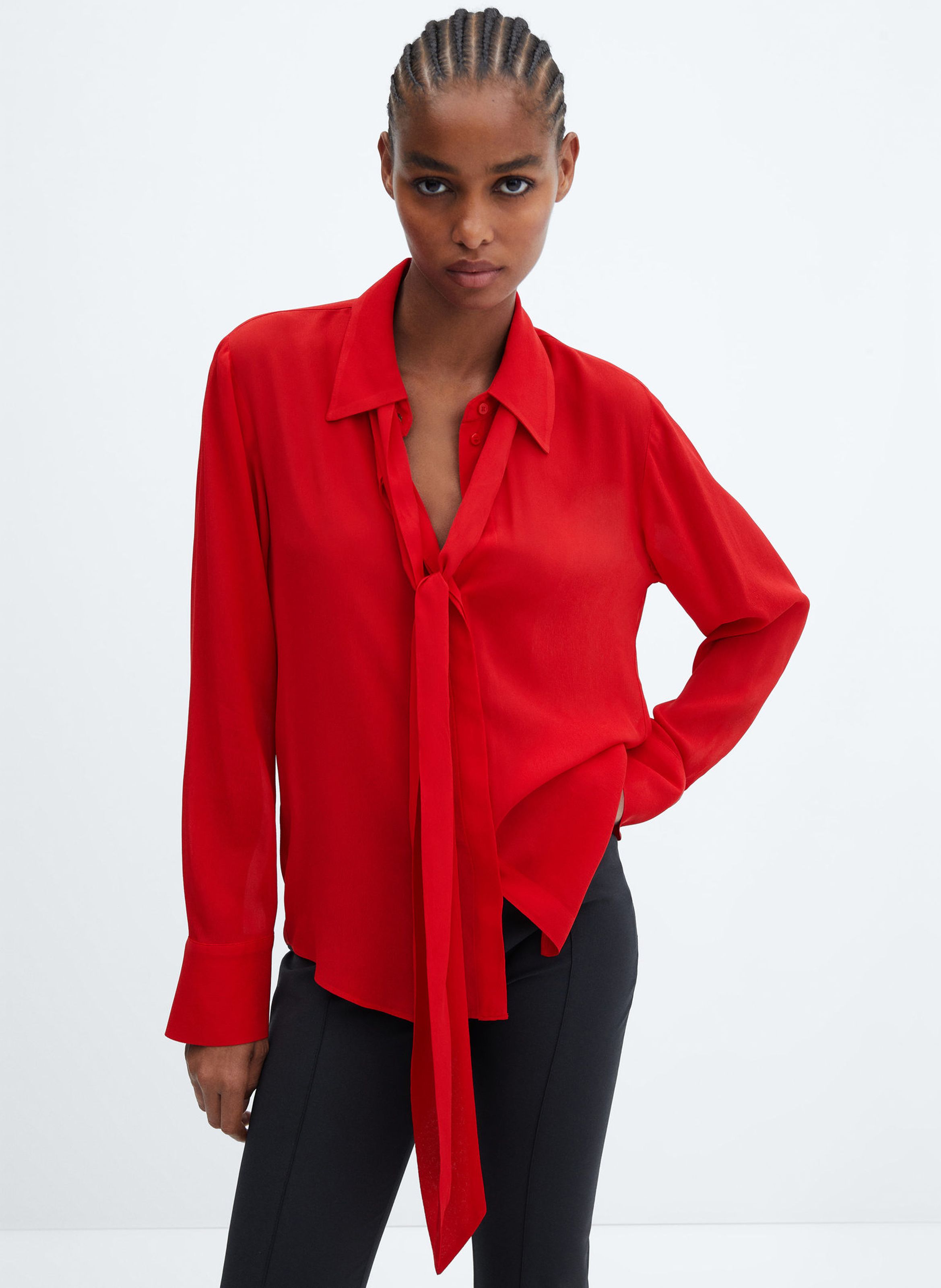 Chemise Col Classique Droite Rouge Mango Femme Place des Tendances