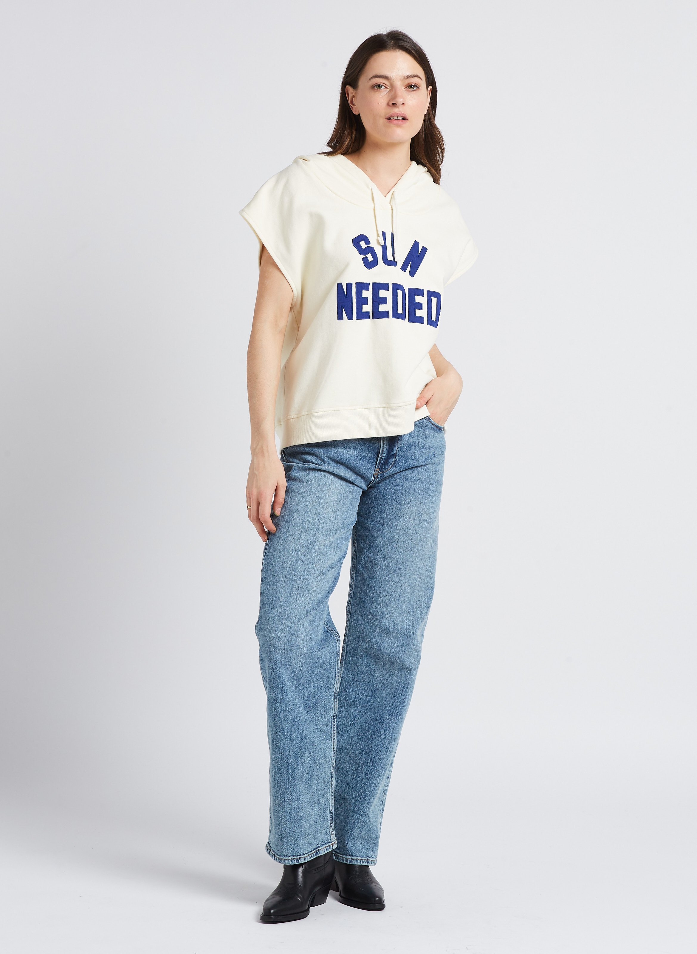 Sweat ample sans manches en coton sérigraphié SWILDENS Blanc