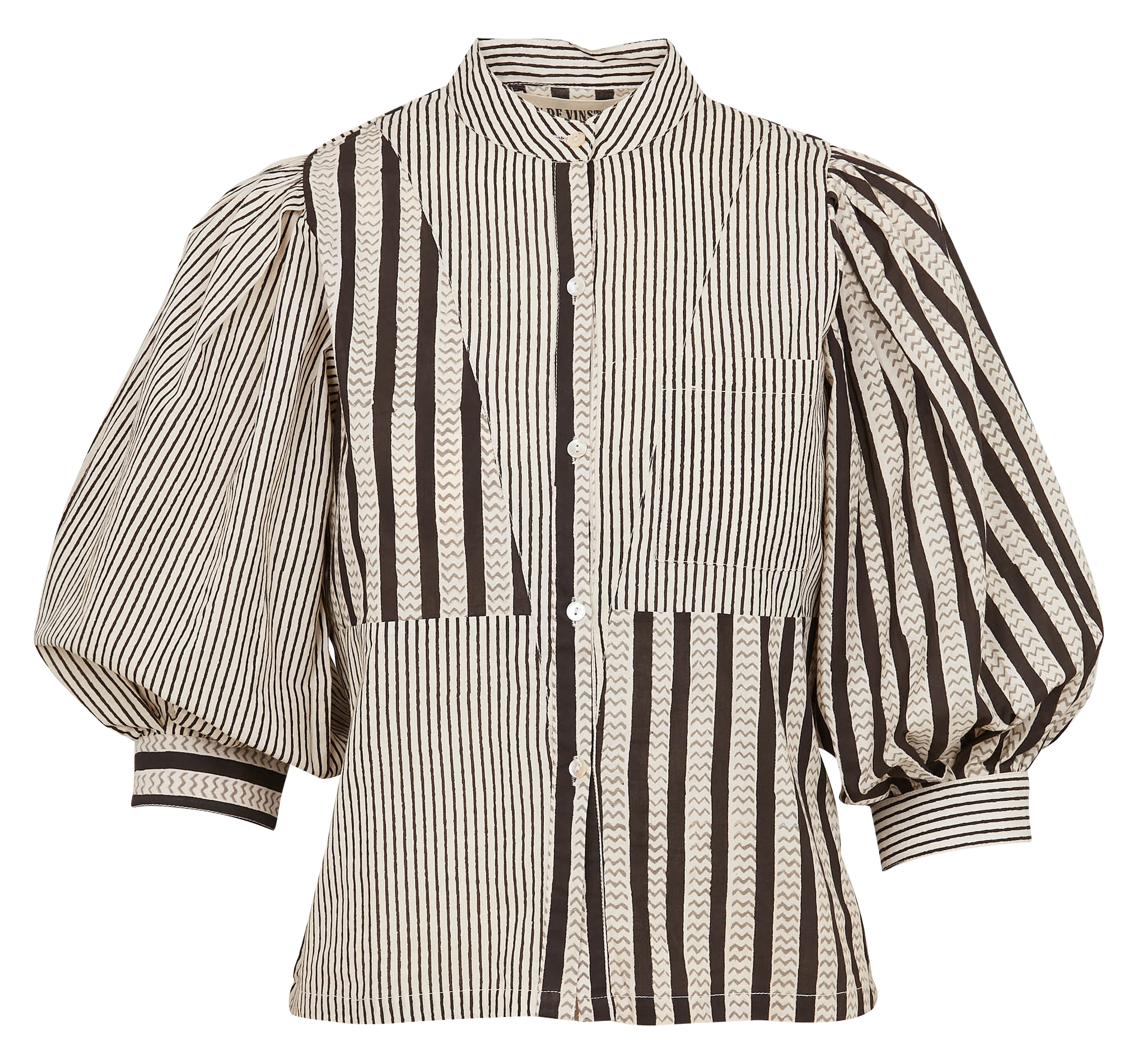 Straight cotton shirt with Mao collar V DE VINSTER Black