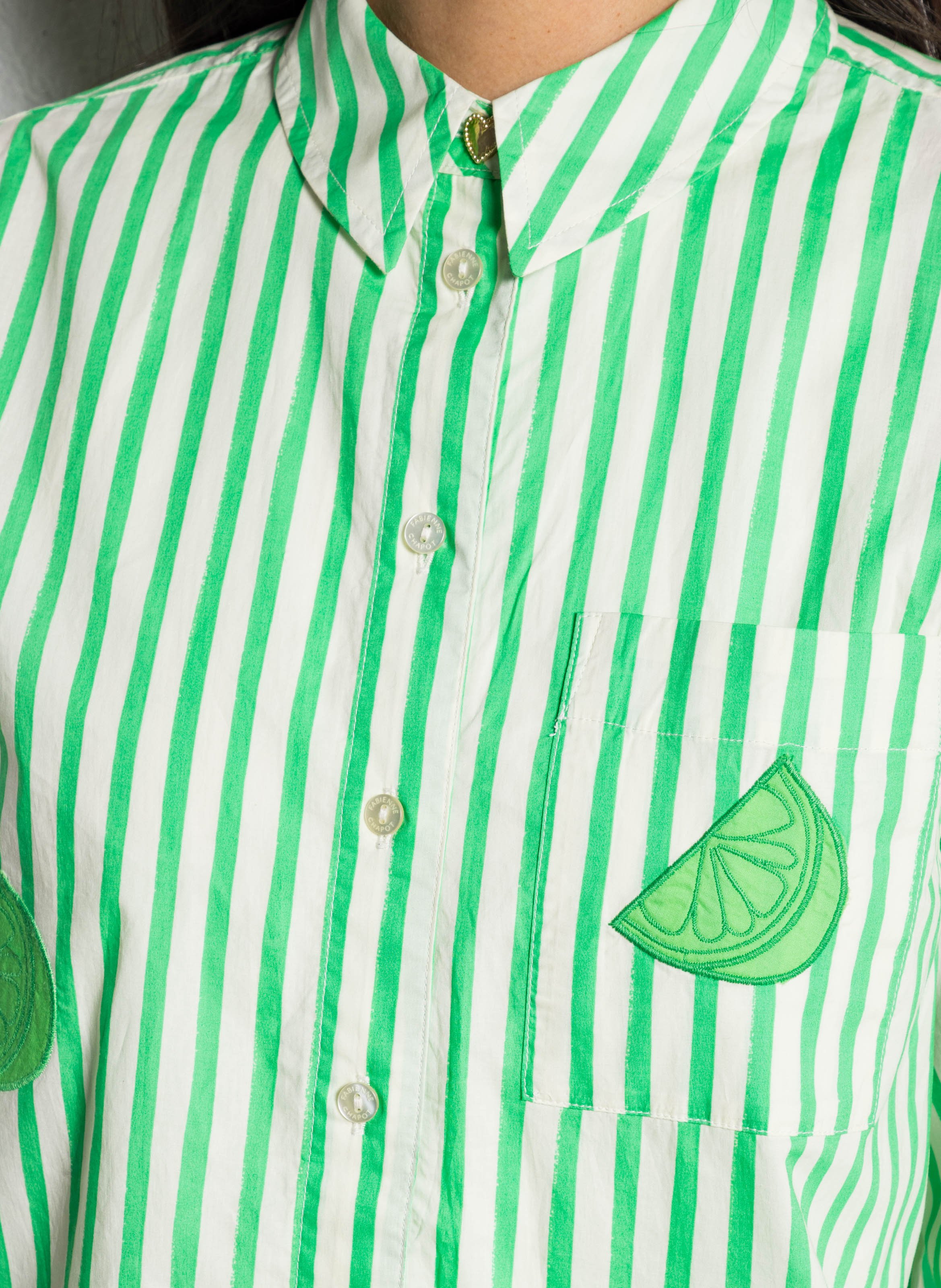 Chemise col classique rayée en coton bio FABIENNE CHAPOT Vert