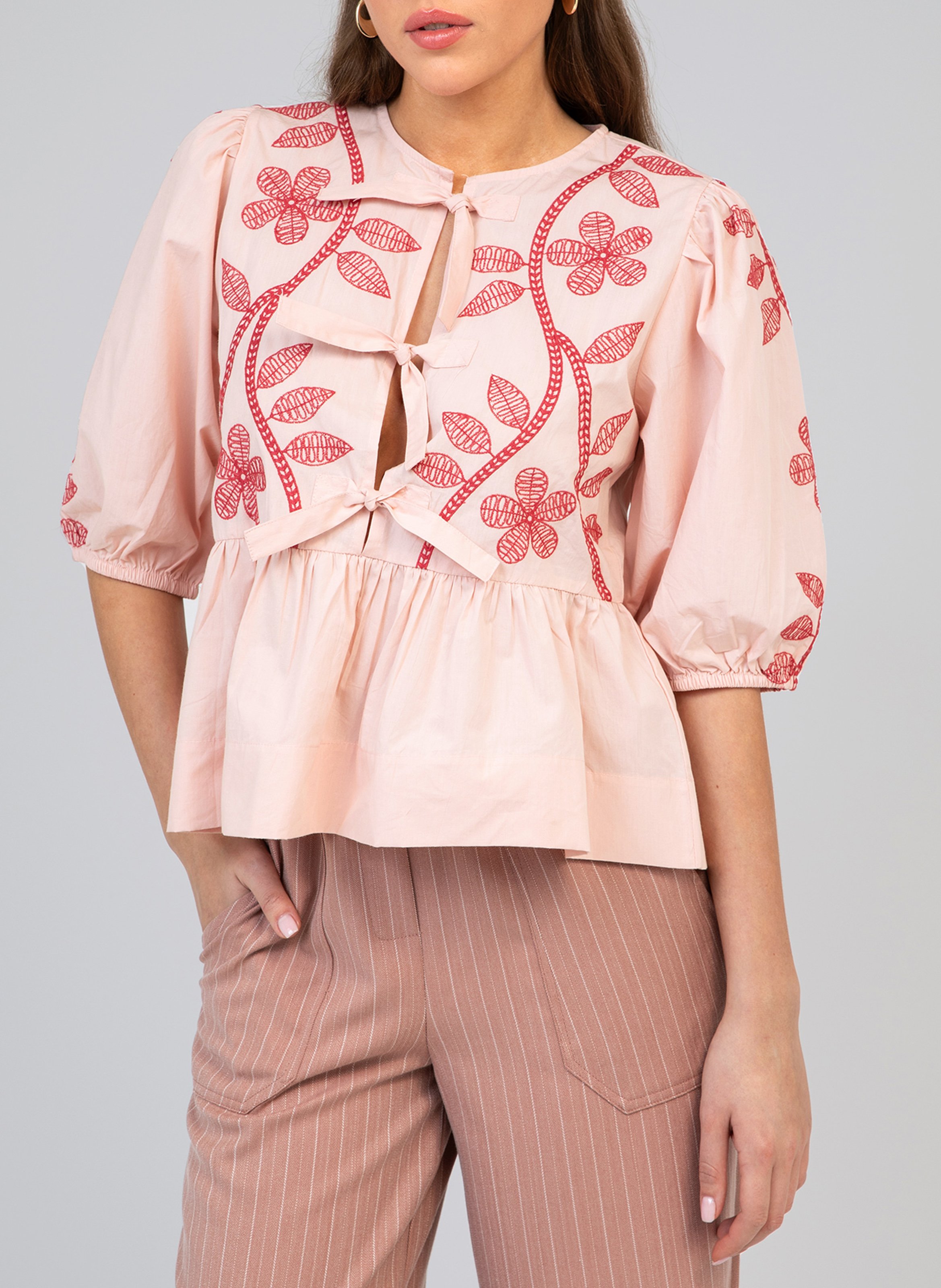Loose-fit embroidered cotton blouse AN'GE Pink
