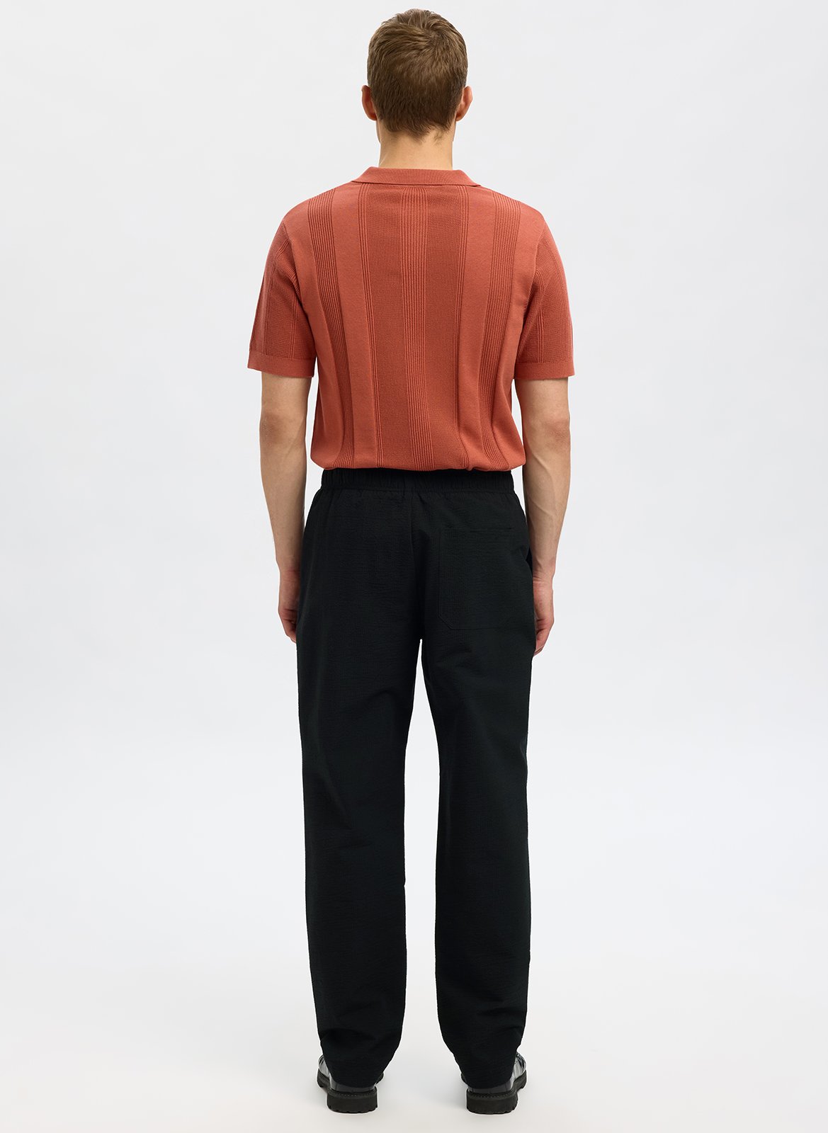 Straight-leg organic cotton-blend pants SELECTED Black