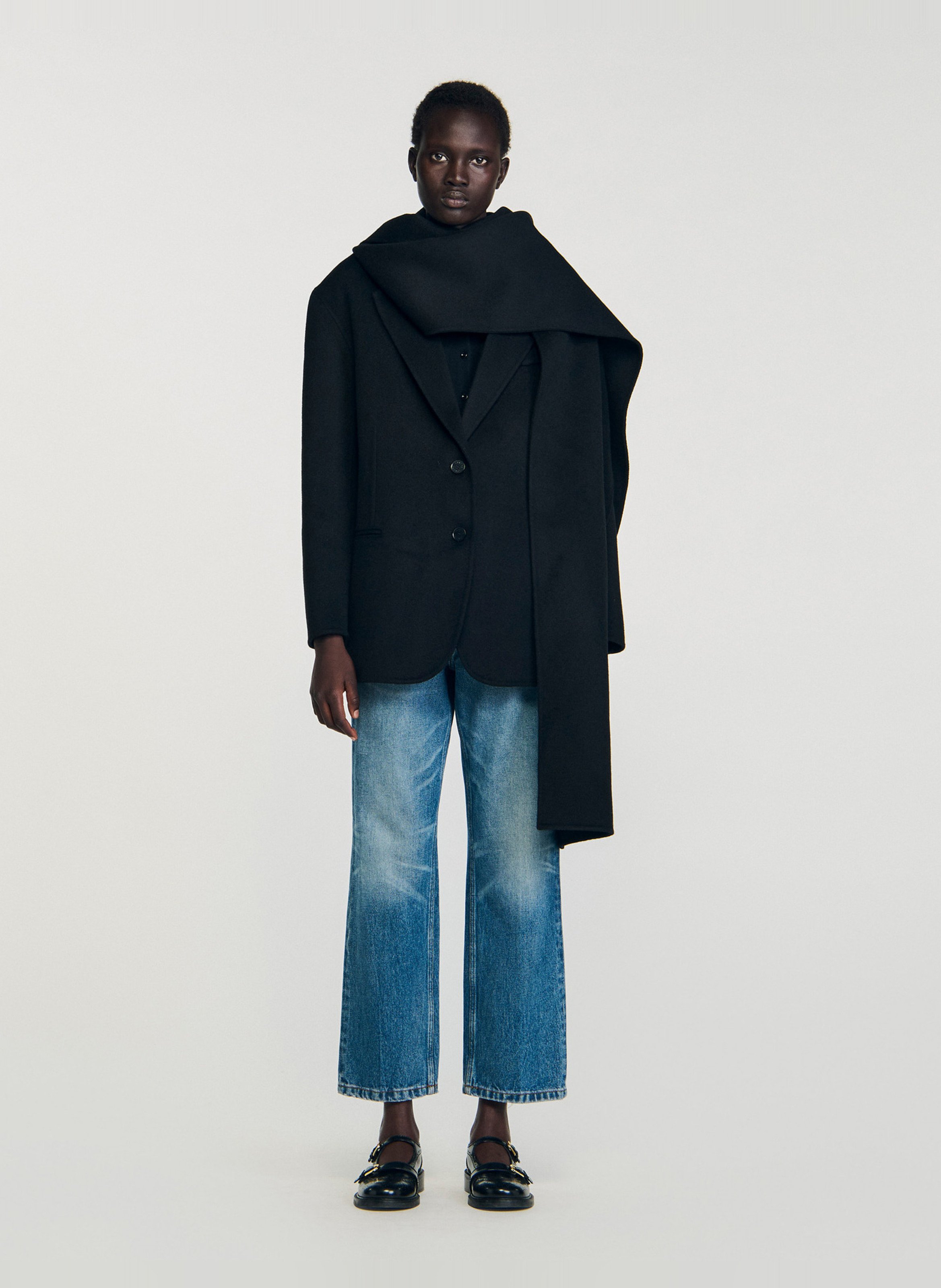 Jas sjaal 2-in-1 van wol SANDRO Zwart