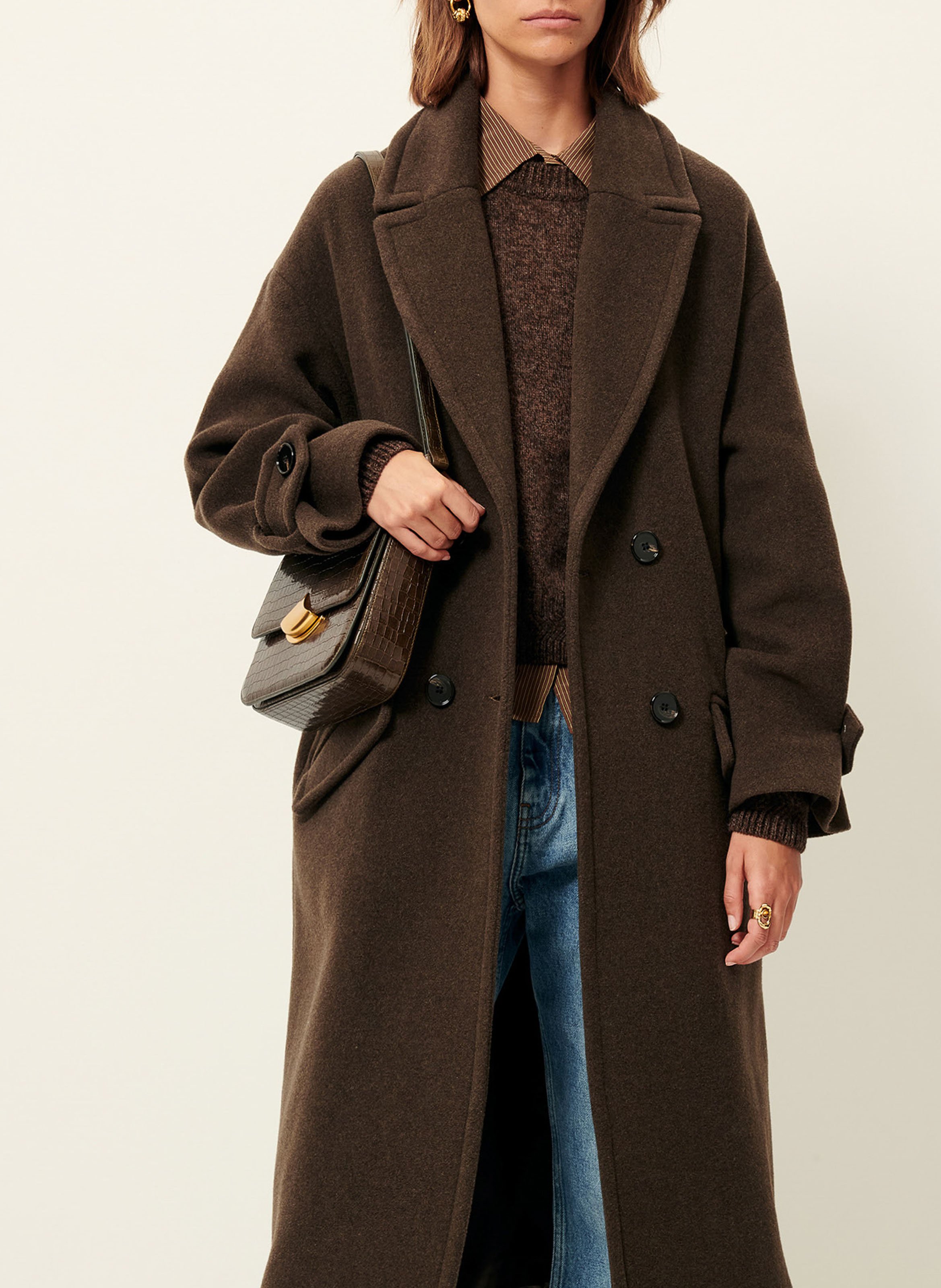 Gerade geschnittener Mantel aus Wollmix mit klassischem Kragen SESSUN Braun