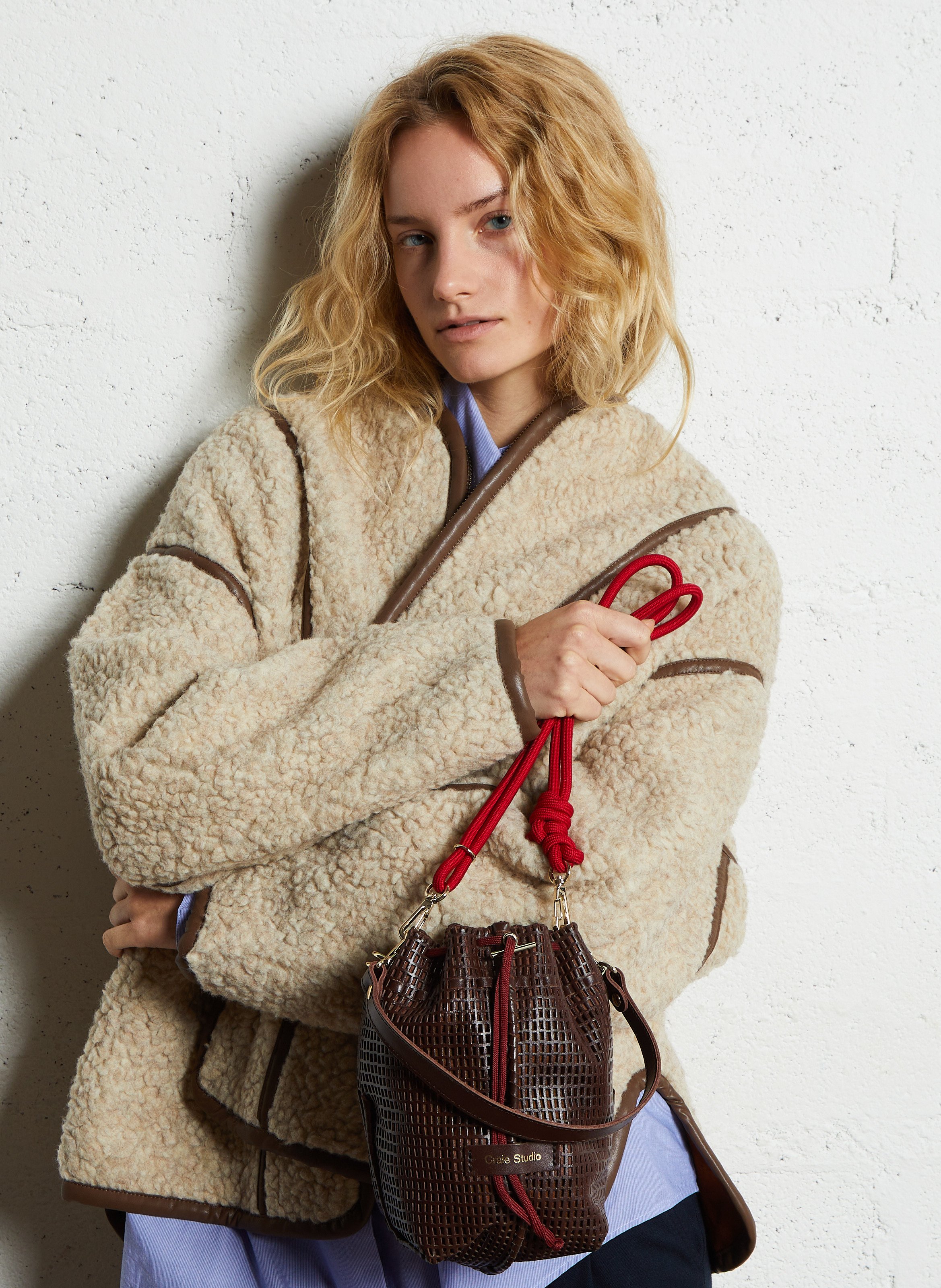 Sac bourse en cuir ajouré CRAIE STUDIO Marron