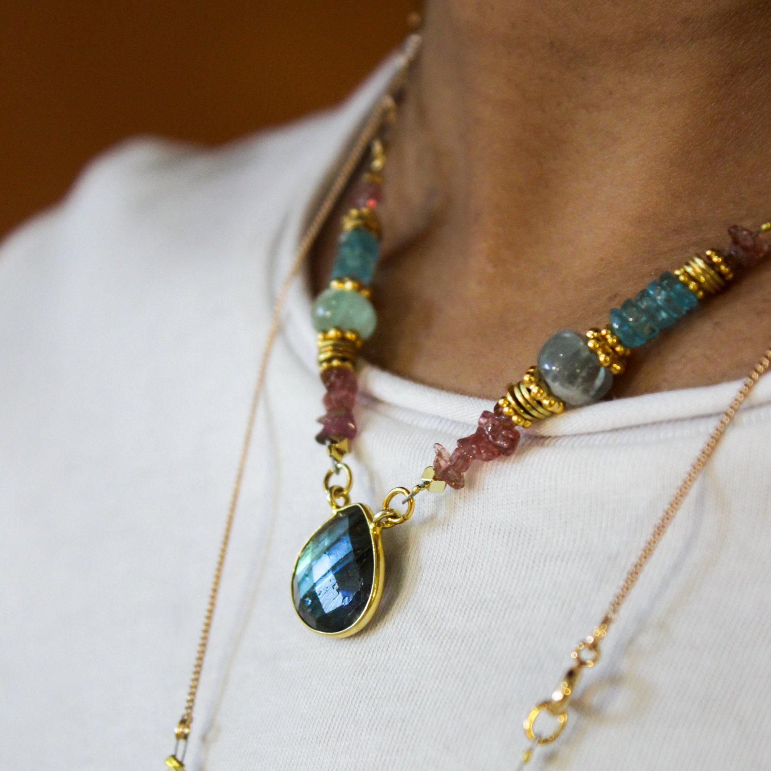 Long heishi palm tree necklace - wild rose L'ATELIER DES DAMES Golden