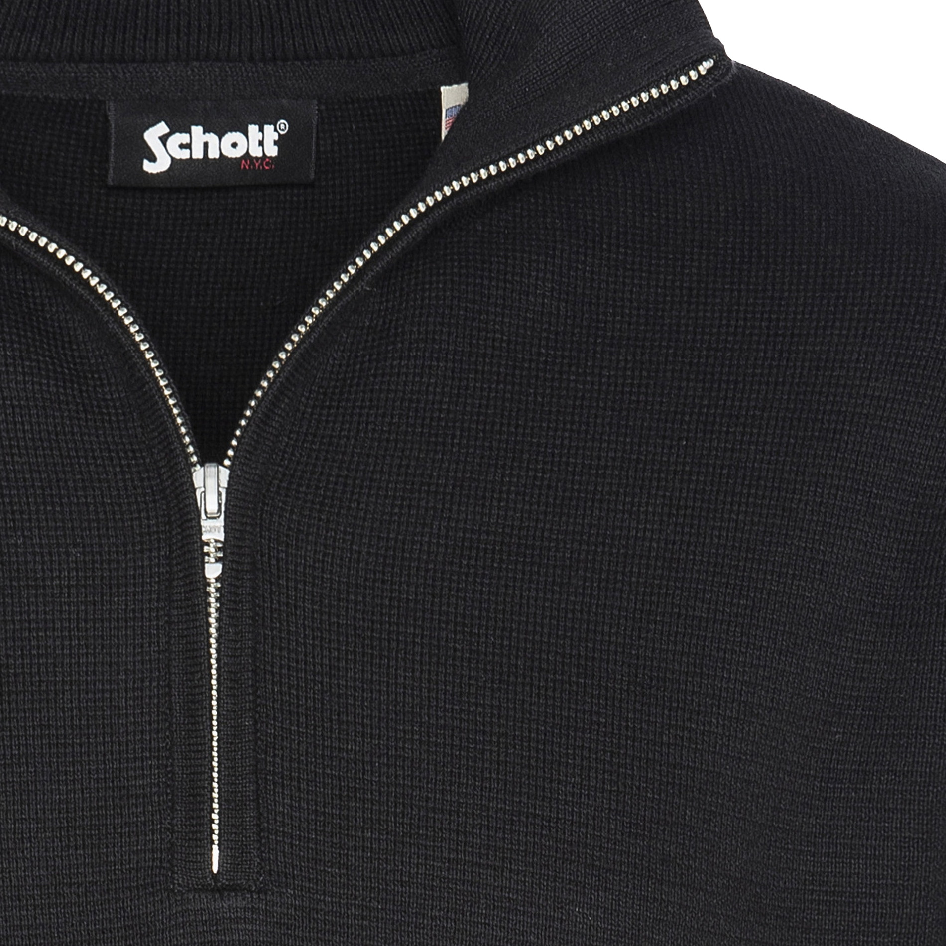 Pull droit col montant zippé en coton  SCHOTT Noir