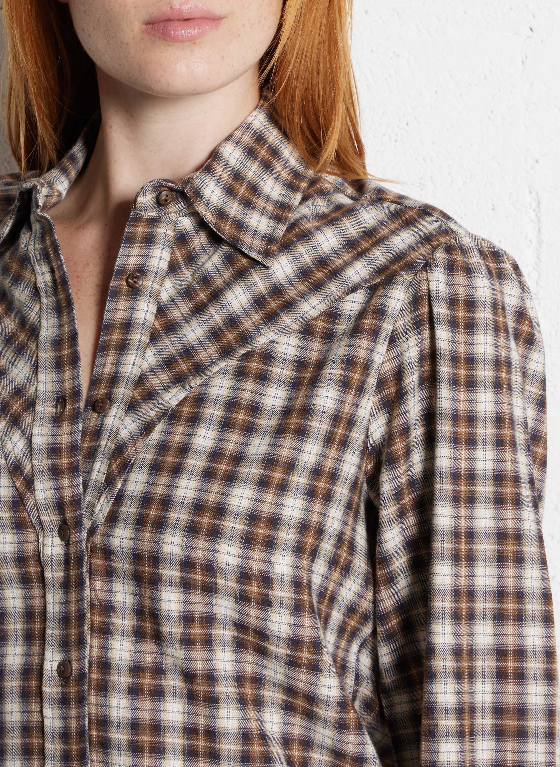 Chemise droite col classique à carreaux DIEGA Marron