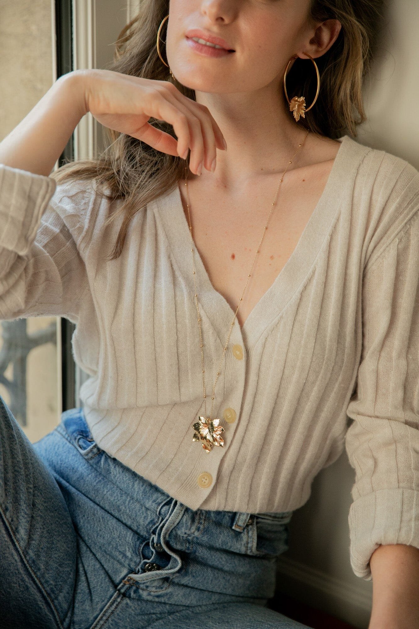 Silver-plated leaf hoop earrings MONSIEUR SIMONE Silver