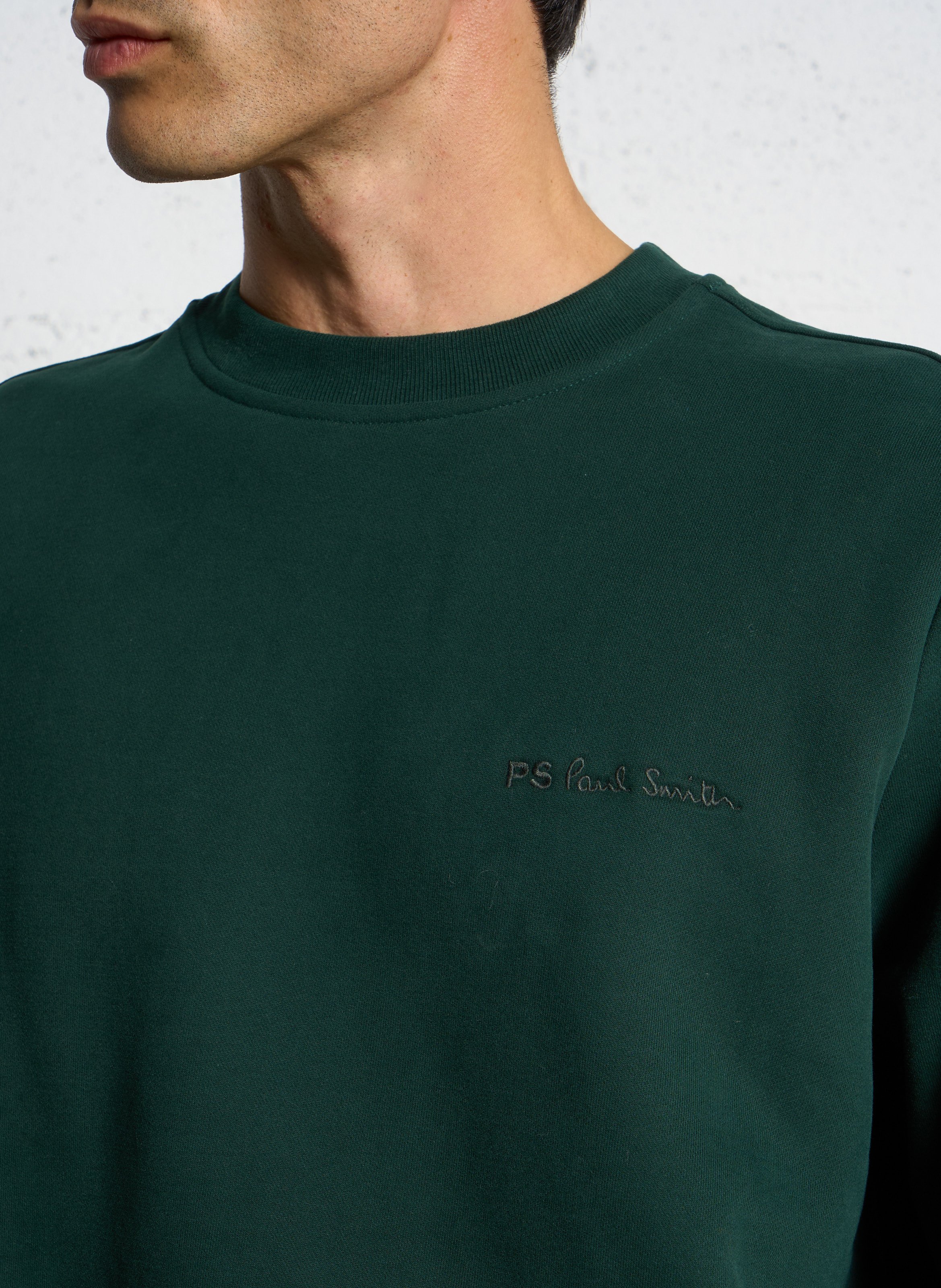 Straight fit round neck ribbed corduroy cotton sweatshirt PAUL SMITH Green