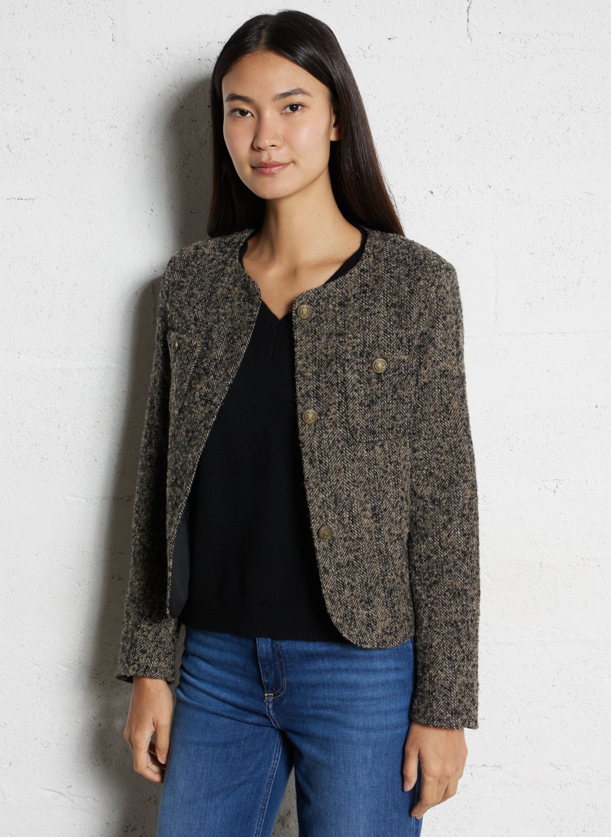 Short buttoned jacket in blended wool MAISON 123 Grey