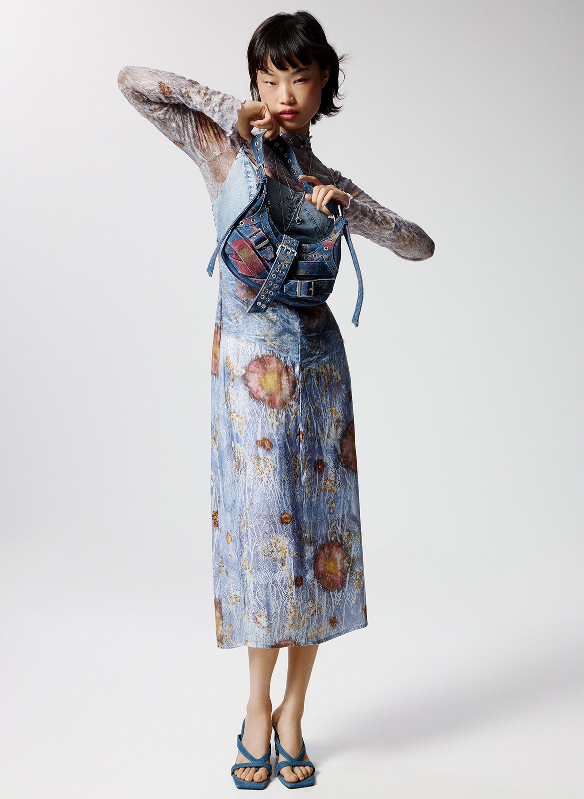 Robe à bretelles bimatière imprimée DESIGUAL Bleu