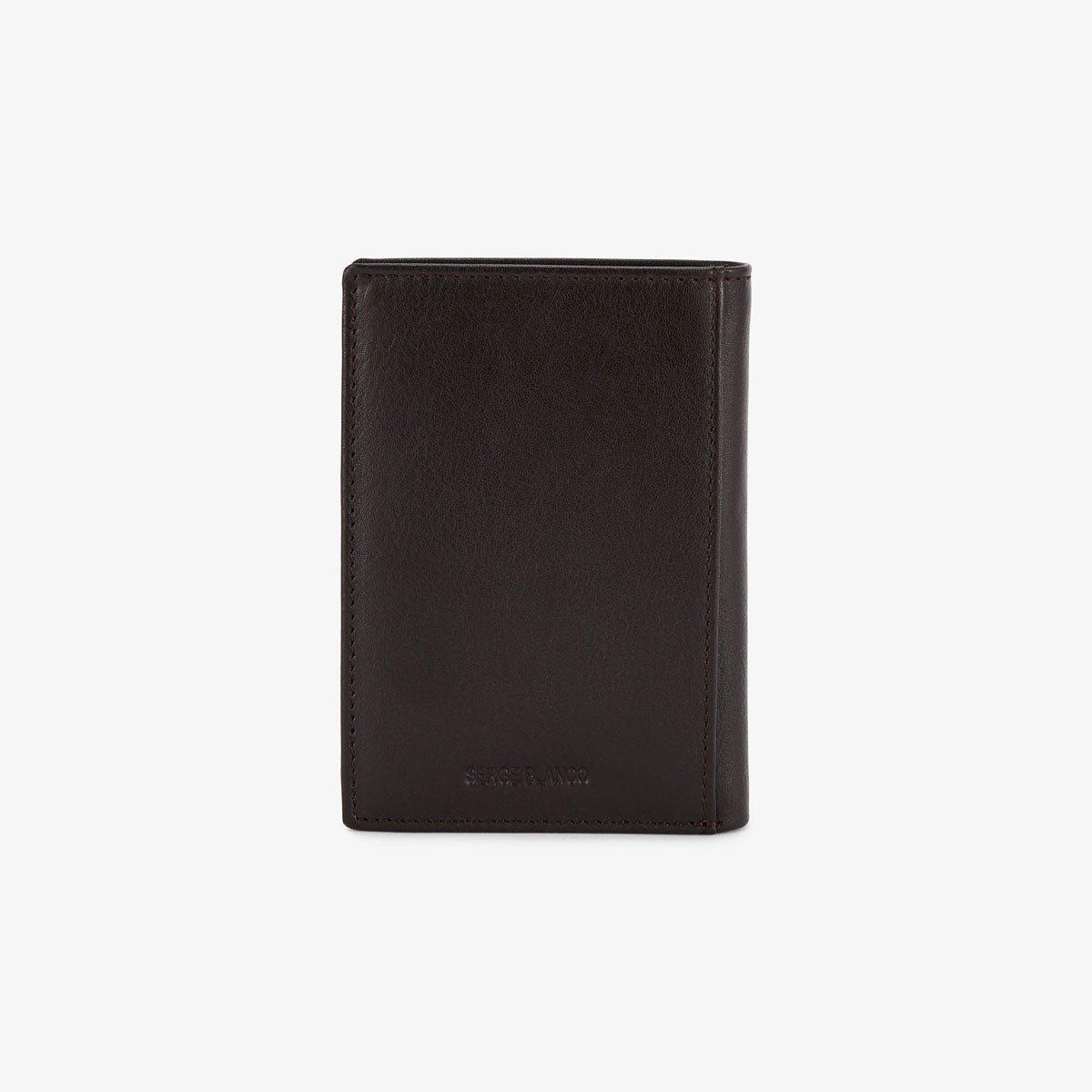Vertical leather wallet with metal logo SERGE BLANCO Brown