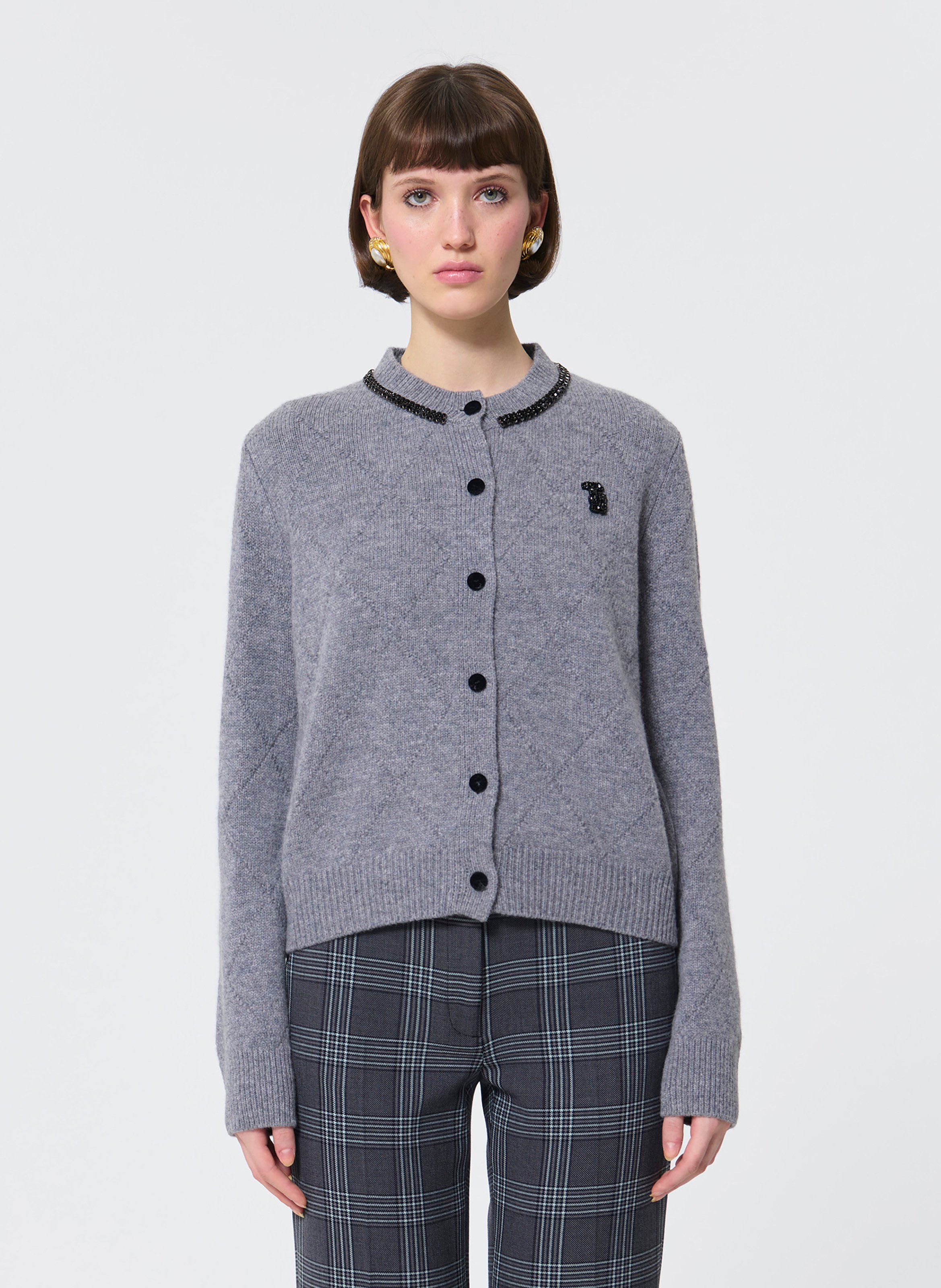 Recht, wollen vest met ronde hals TARA JARMON Grijs