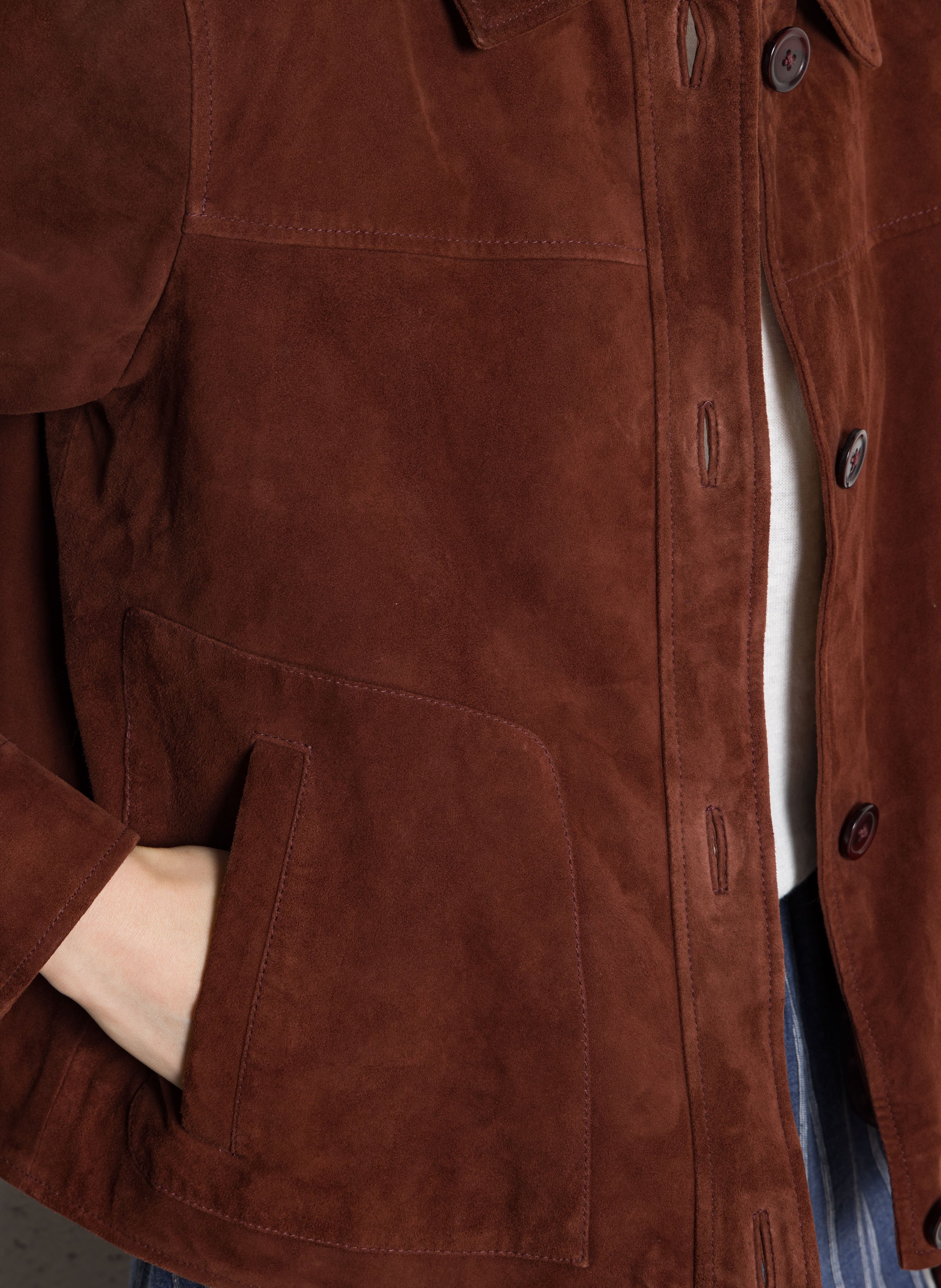 Oversized leather jacket with classic collar JC SOPHIE Brown