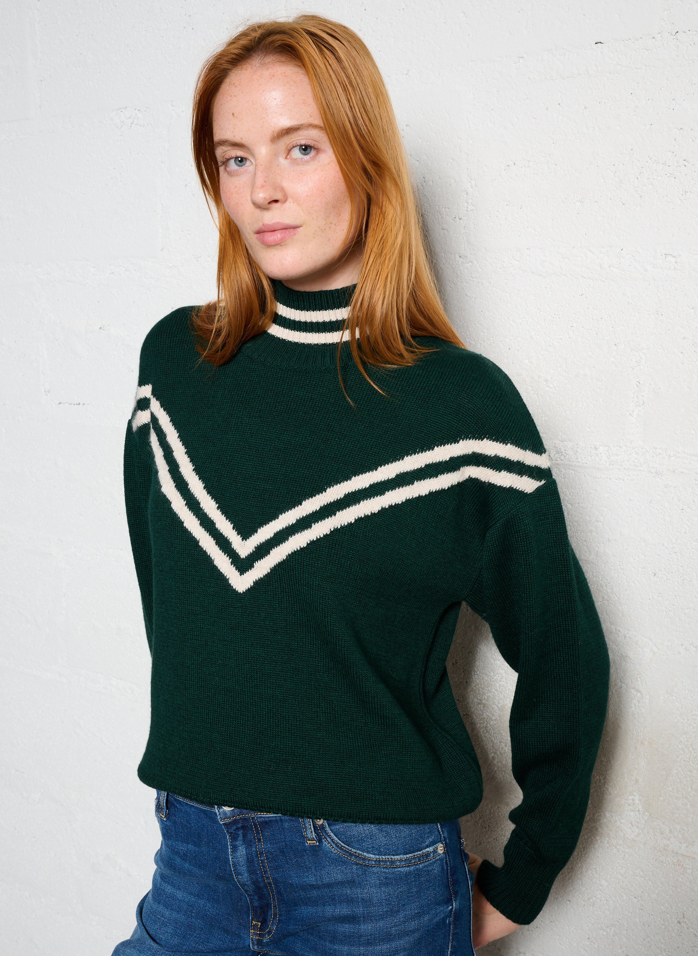 Maglione oversize con collo alto in cotone e lana I CODE Verde