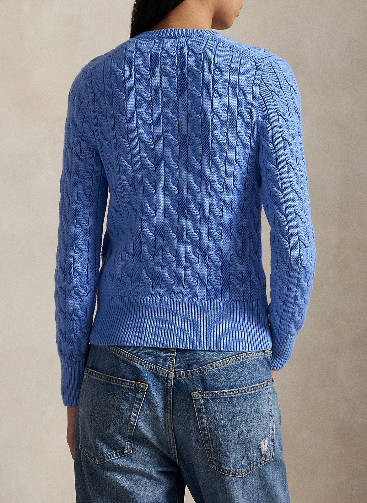 Cardigan droit col rond en coton POLO RALPH LAUREN Bleu