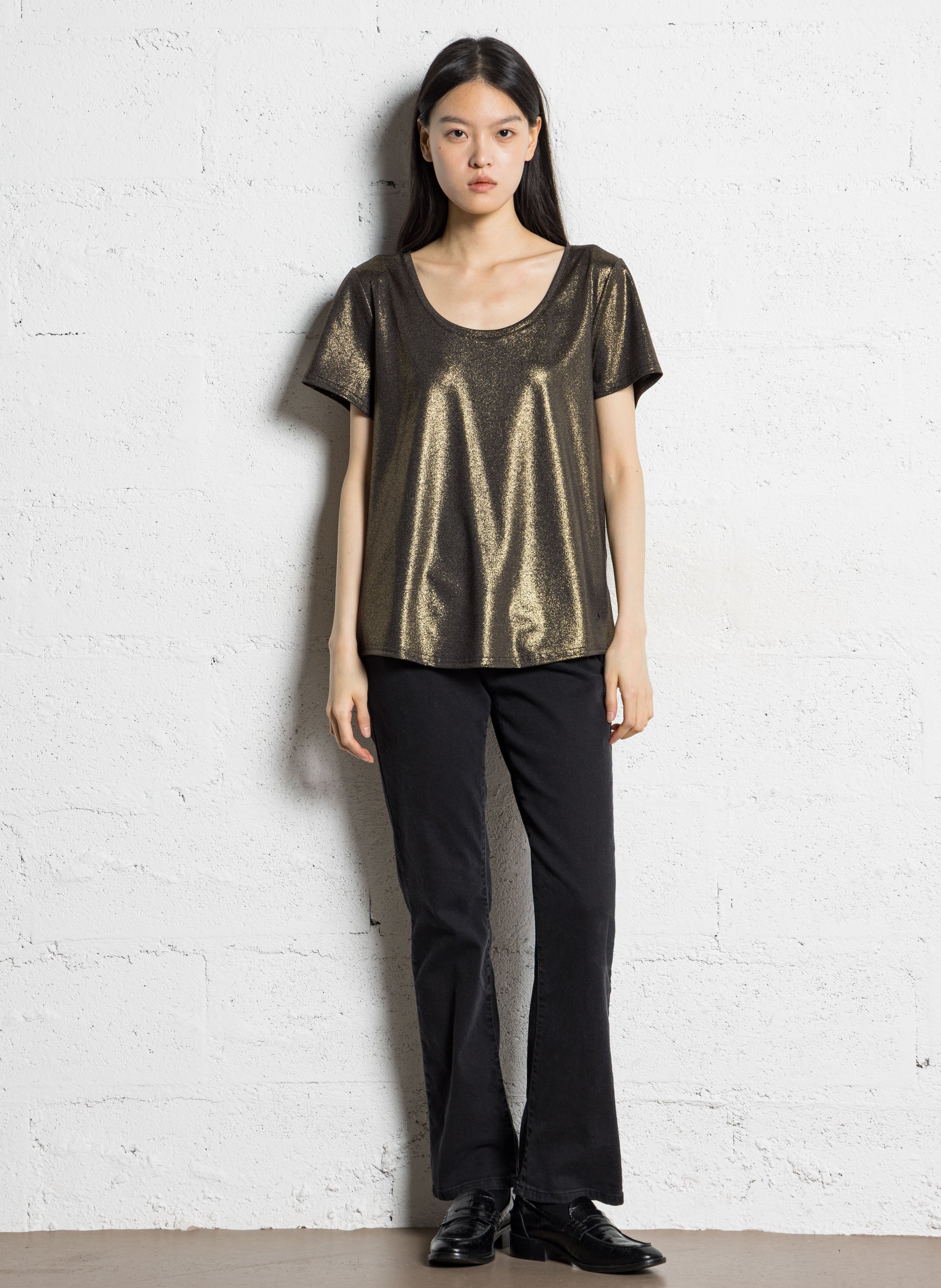 Rundhals-T-Shirt aus Leinen-Mix LA PETITE ETOILE Golden