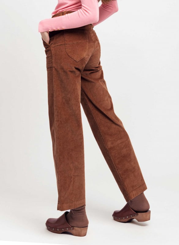 High-waisted straight corduroy pants WILD Brown