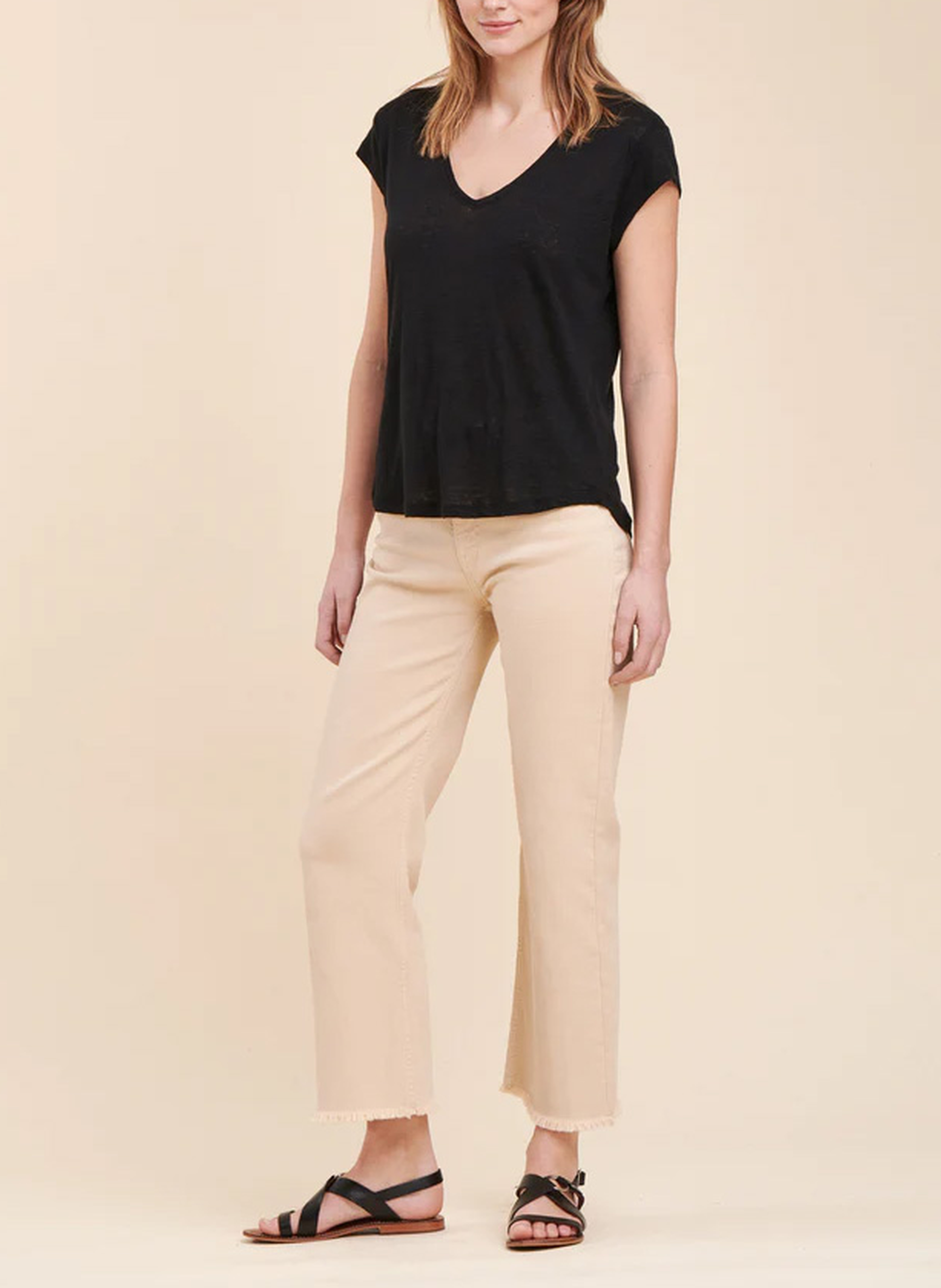 Tee-shirt col V en lin LA FEE MARABOUTEE Noir