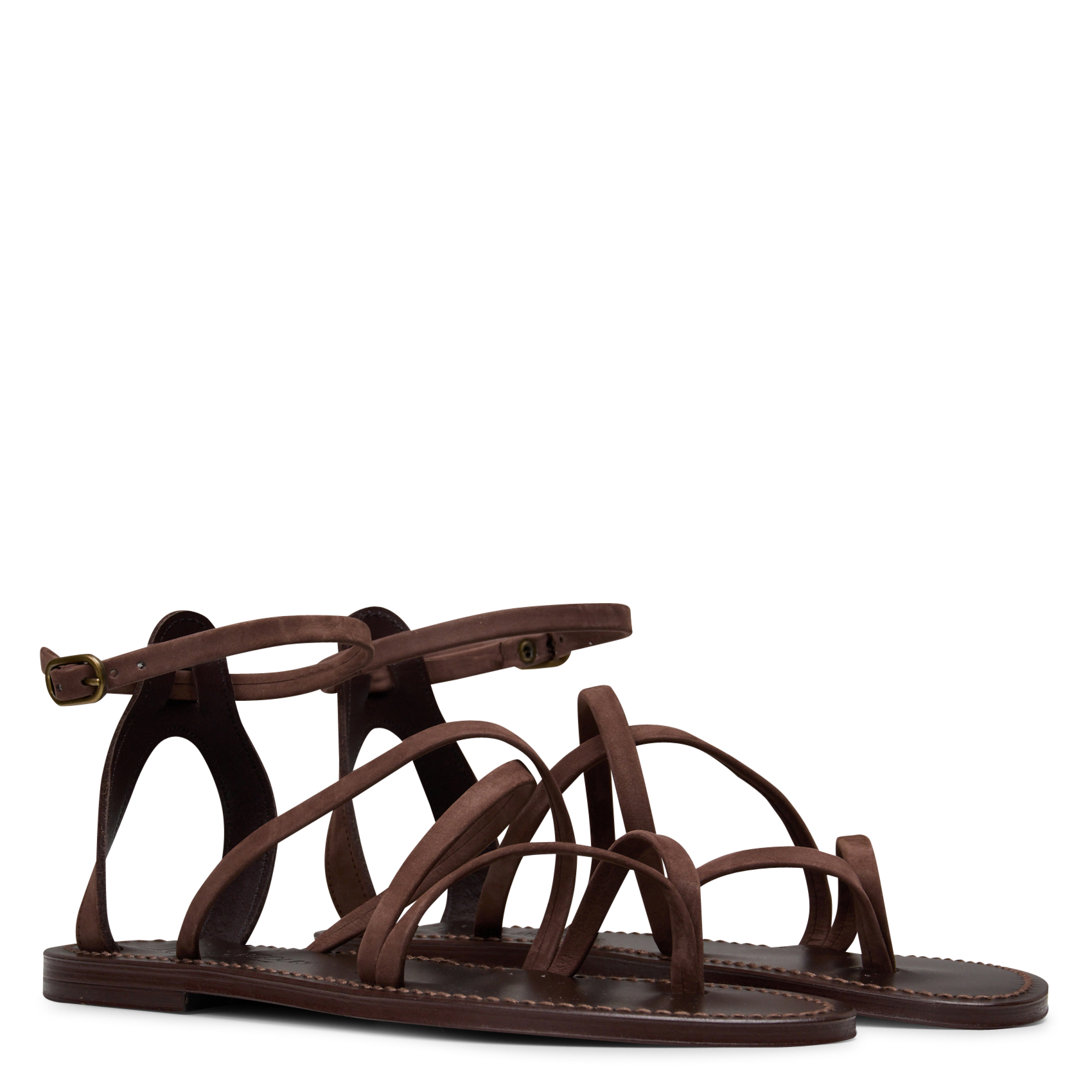 Avarca Berlin - Flache Ledersandalen mit Samt K JACQUES Braun