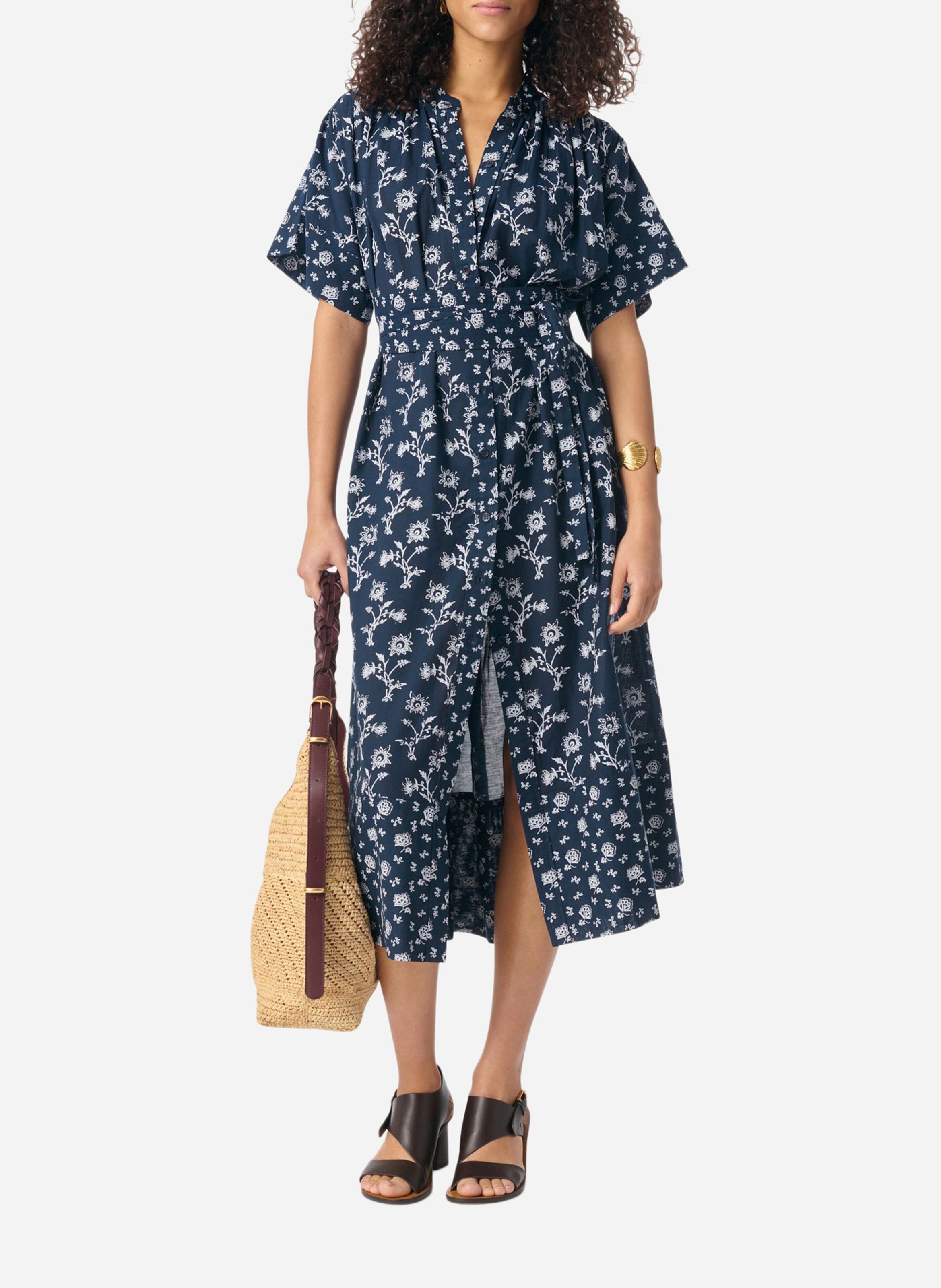 Flowy midi dress with printed cotton VANESSA BRUNO Black