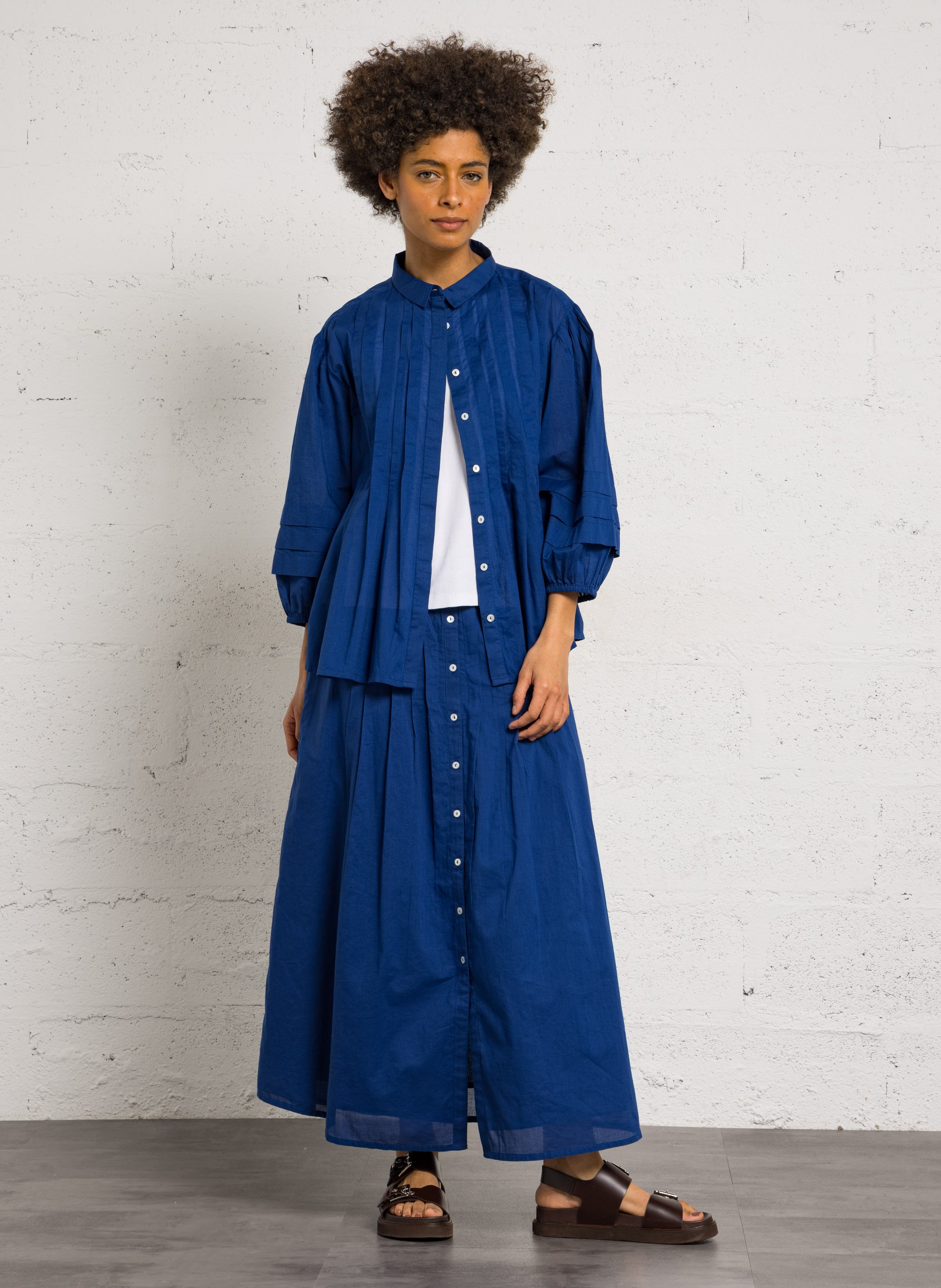Long A-line organic cotton skirt LEON & HARPER Blue
