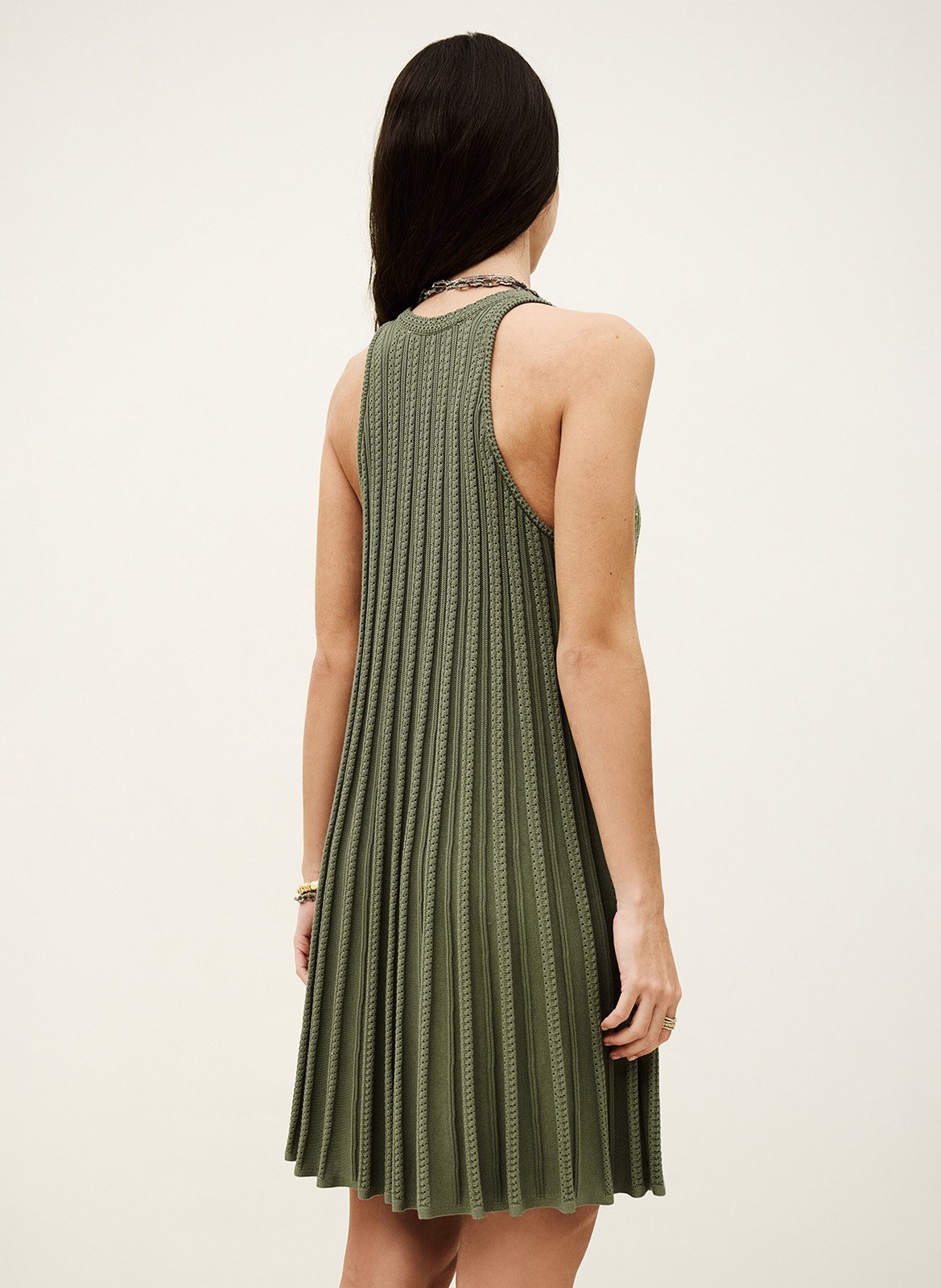 Korte mouwloze geplooide jurk BA&SH Kaki