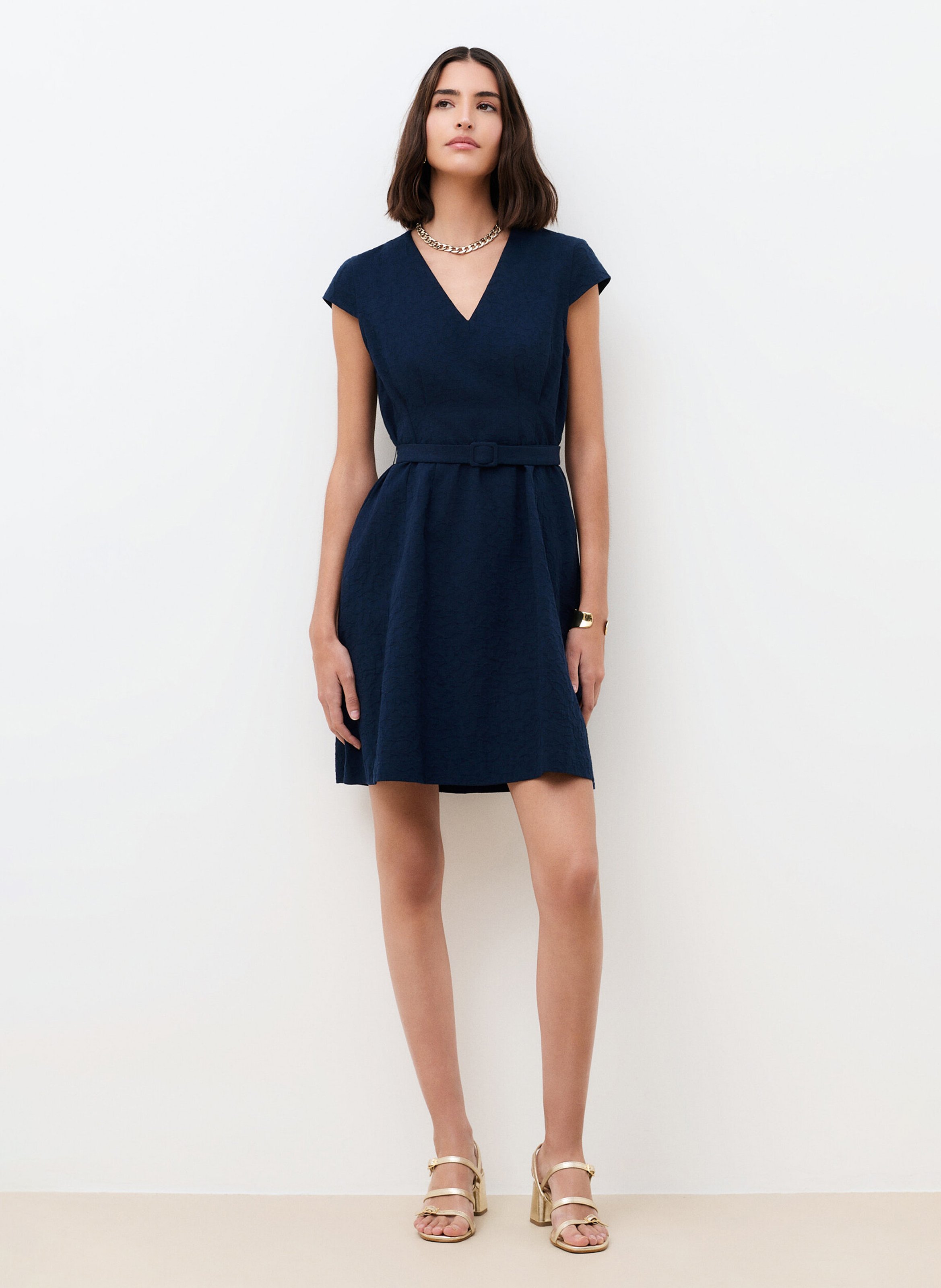 Robe courte col V en coton CAROLL Bleu