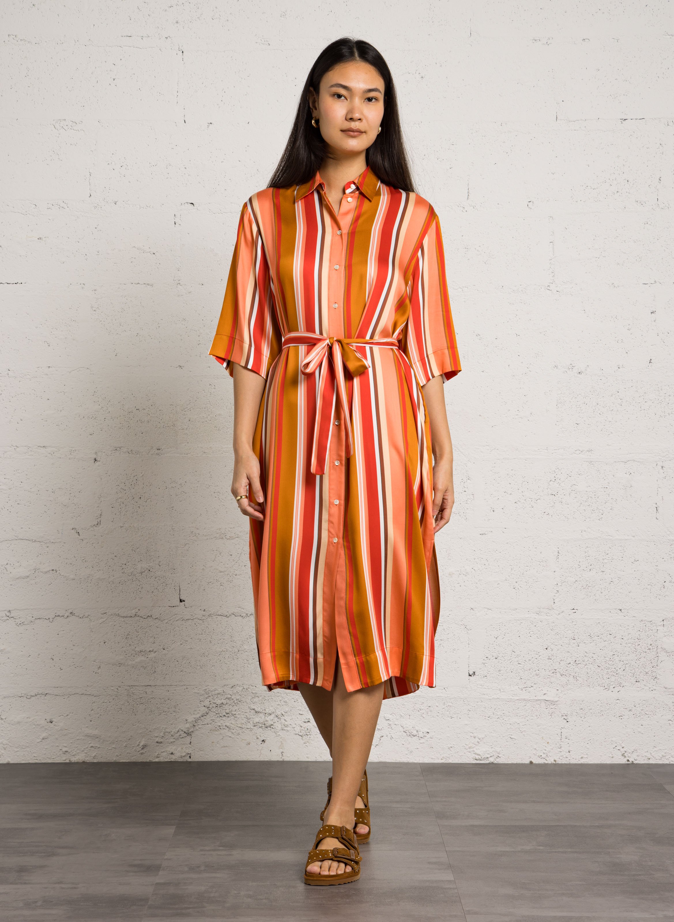 Lang und weit geschnittenes Streifen-Kleid BELLA JONES Rot