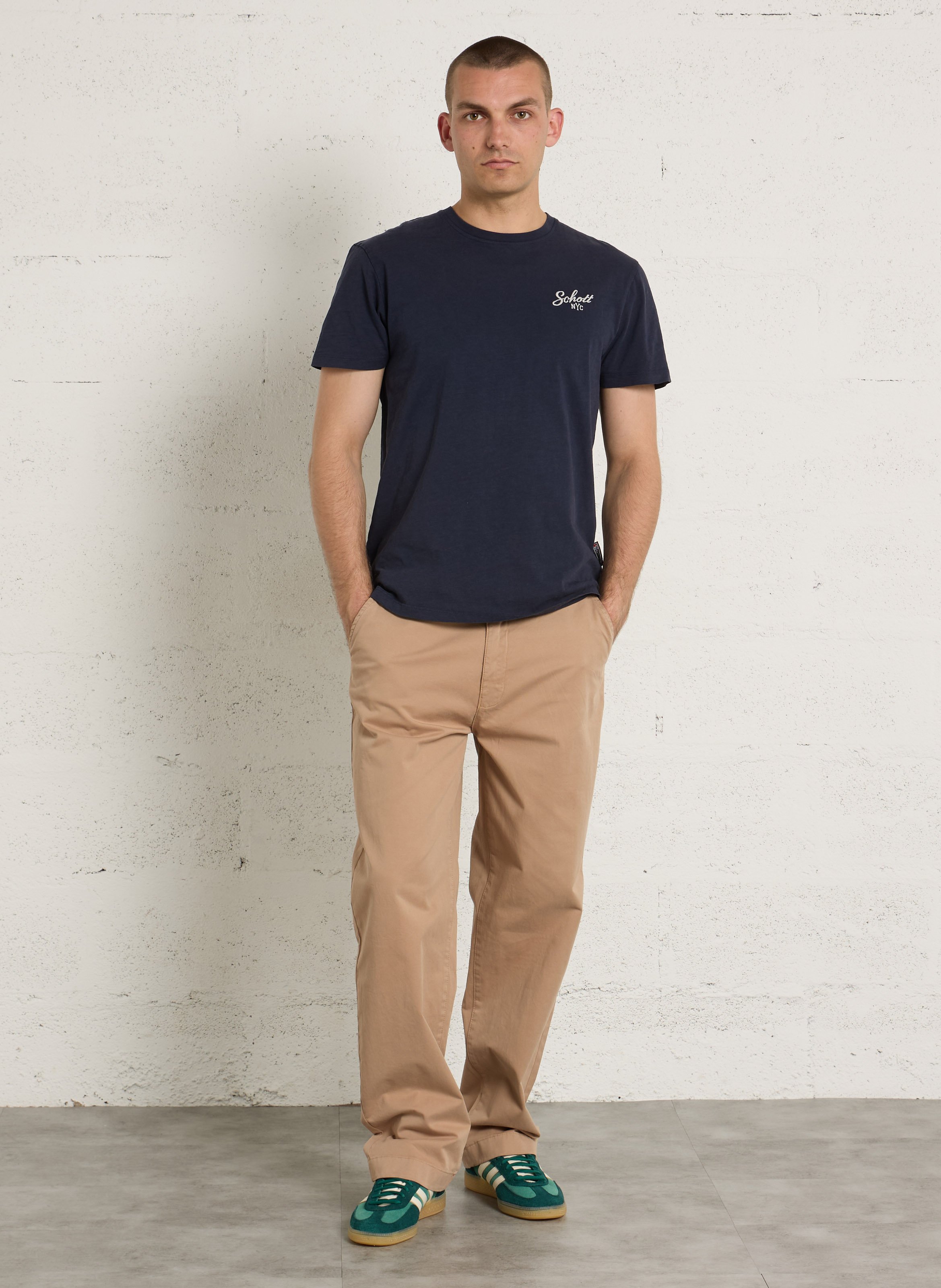 Straight round neck embroidered t-shirt SCHOTT Blue