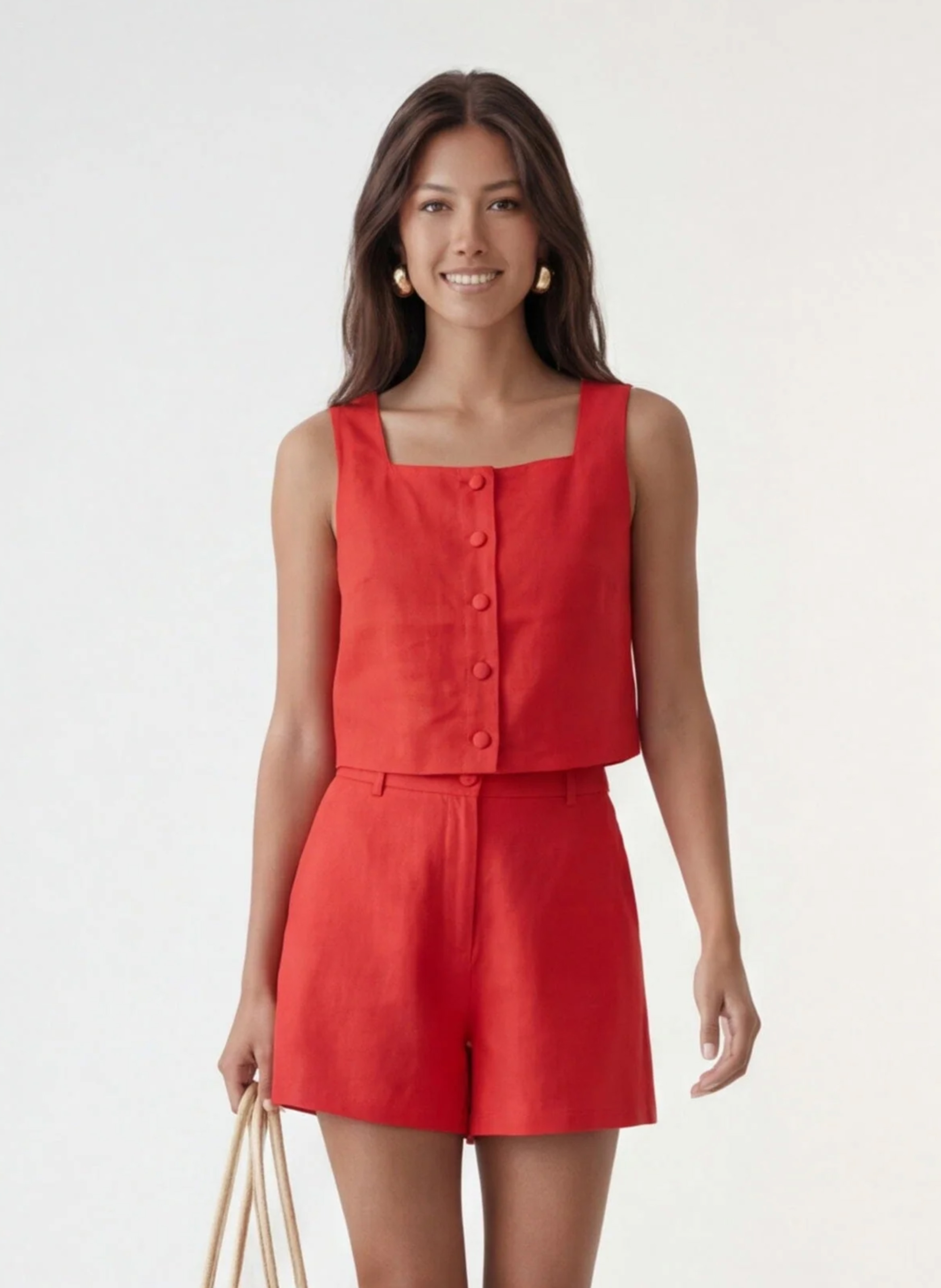 Weite Shorts aus Leinen mit hohem Bund KOOKAI Rot