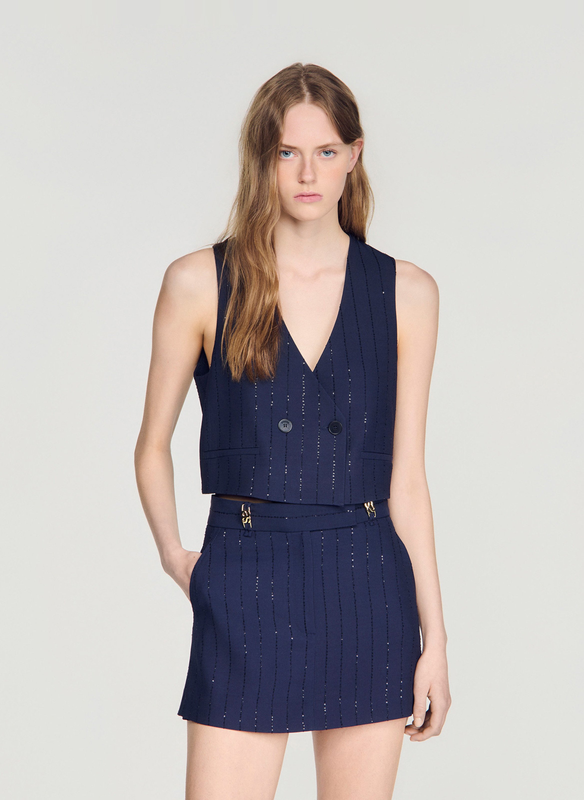 Gilet col V  SANDRO Bleu