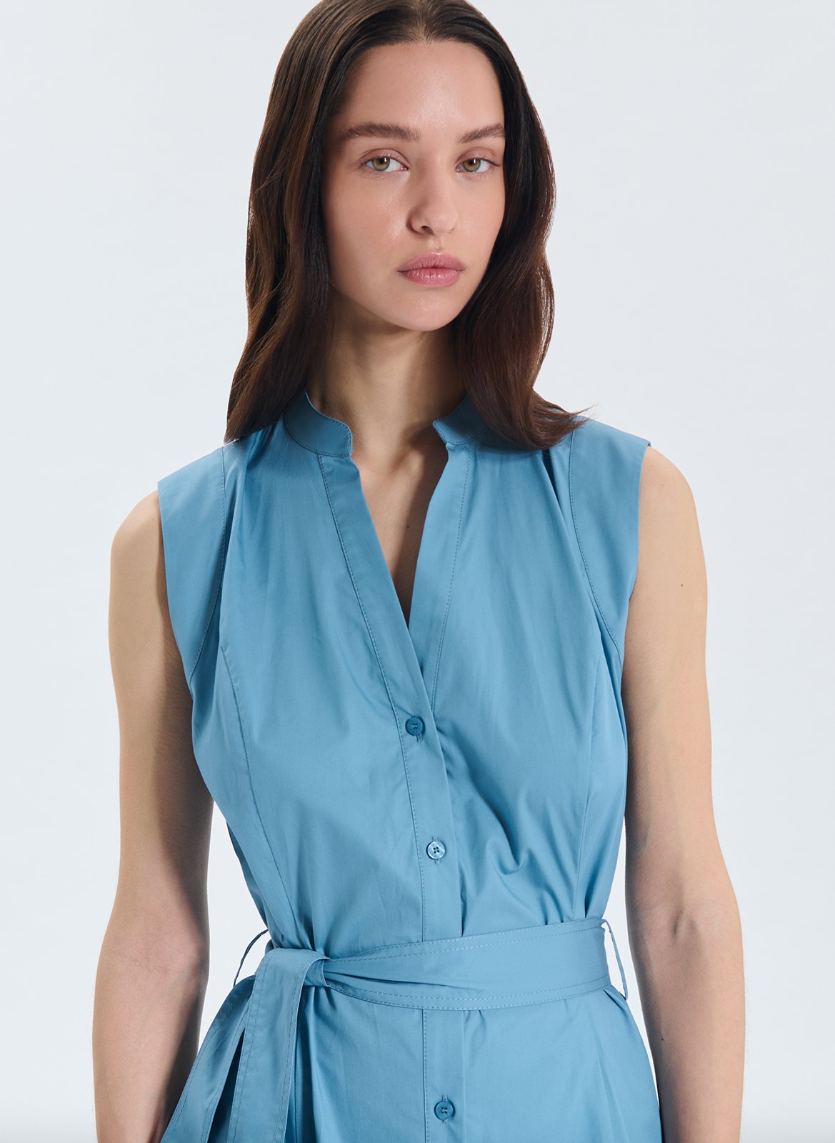Long cotton V-neck dress ZAPA Blue
