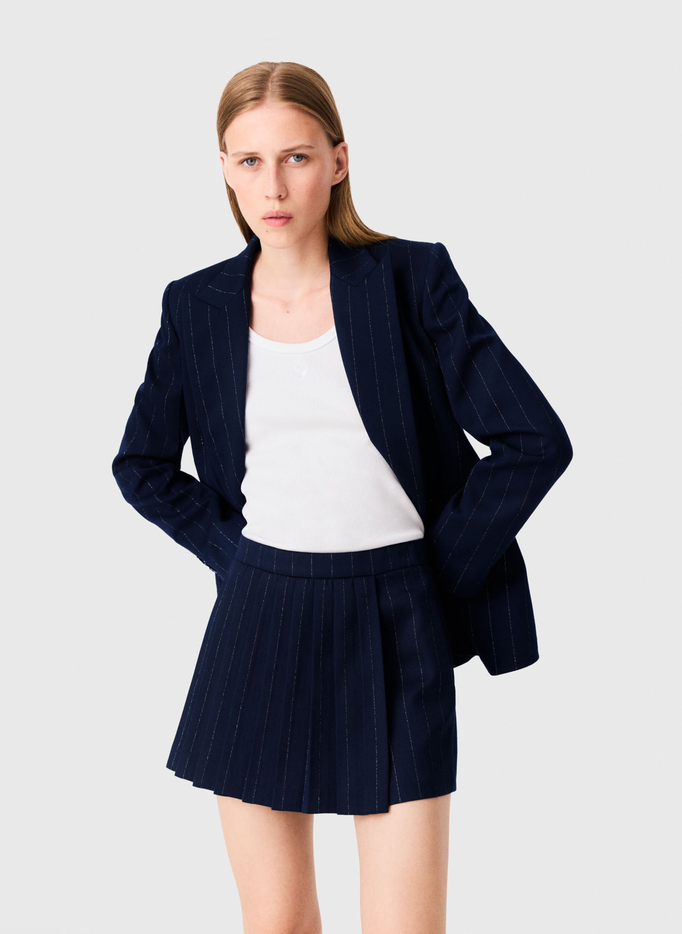 Korte rok met fijne strepen MAJE Blauw