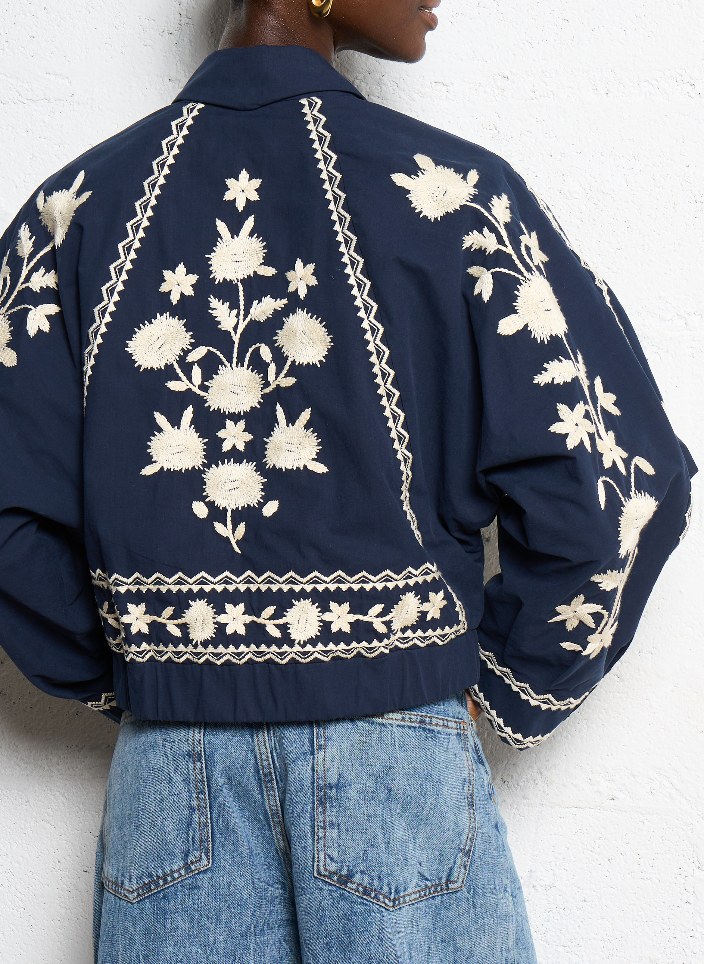 Veste col tailleur brodée | Bleu ANTIK BATIK Femme