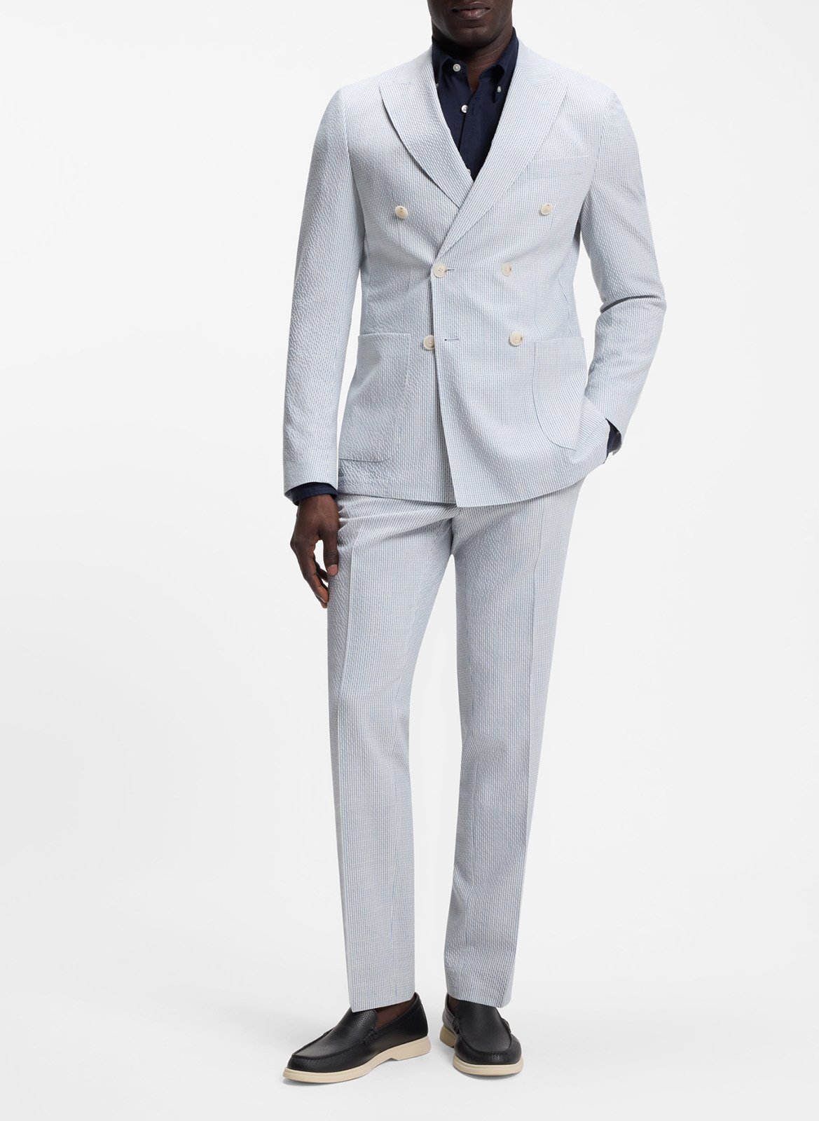 Classic-neck linen shirt BOSS Blue