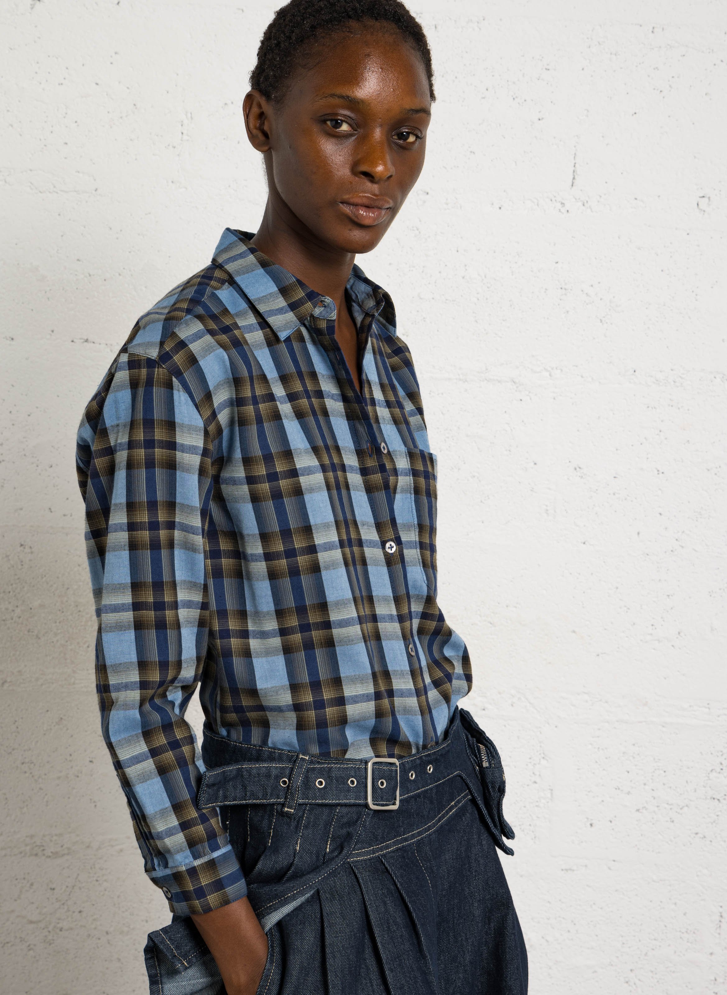 Checked cotton shirt NICE THINGS Blue