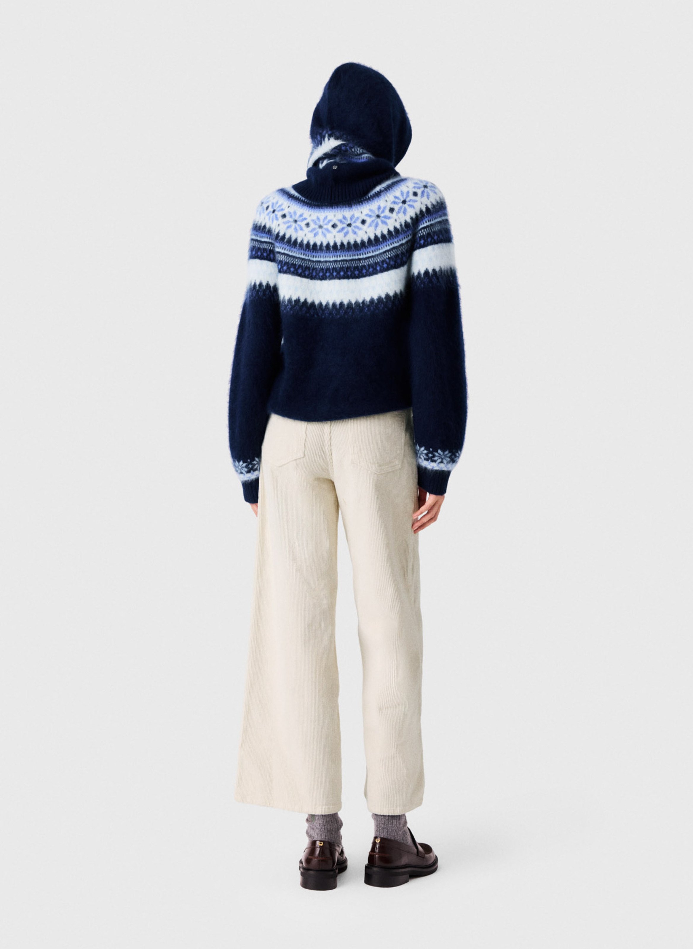 Pantalon large côtelé en coton mélangée MAJE Beige
