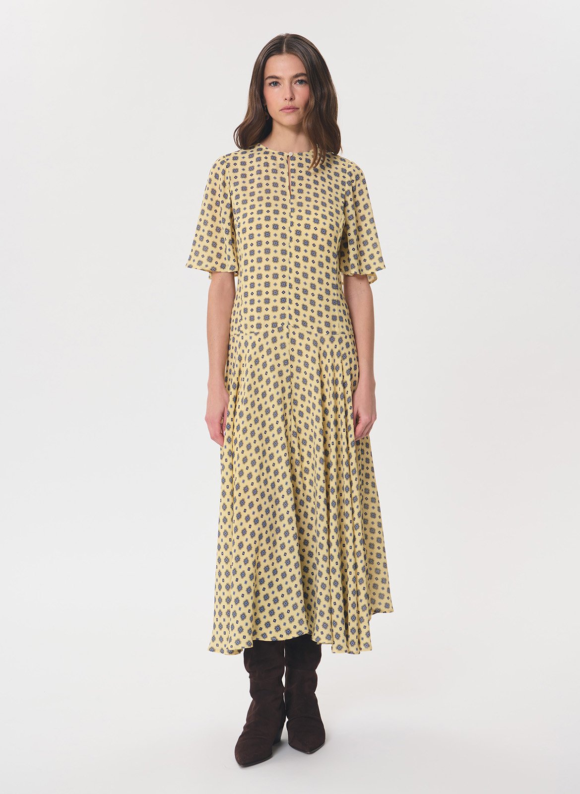 Robe longue col V imprimé pois TARA JARMON Jaune
