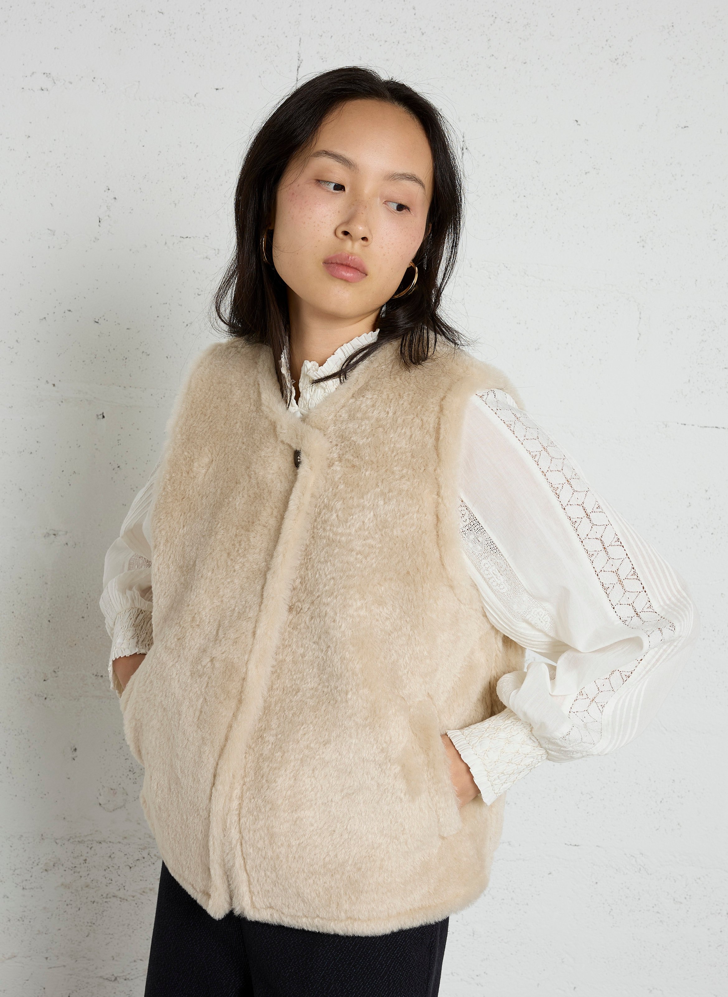 Veste sans manches effet fourrure HARTFORD Beige