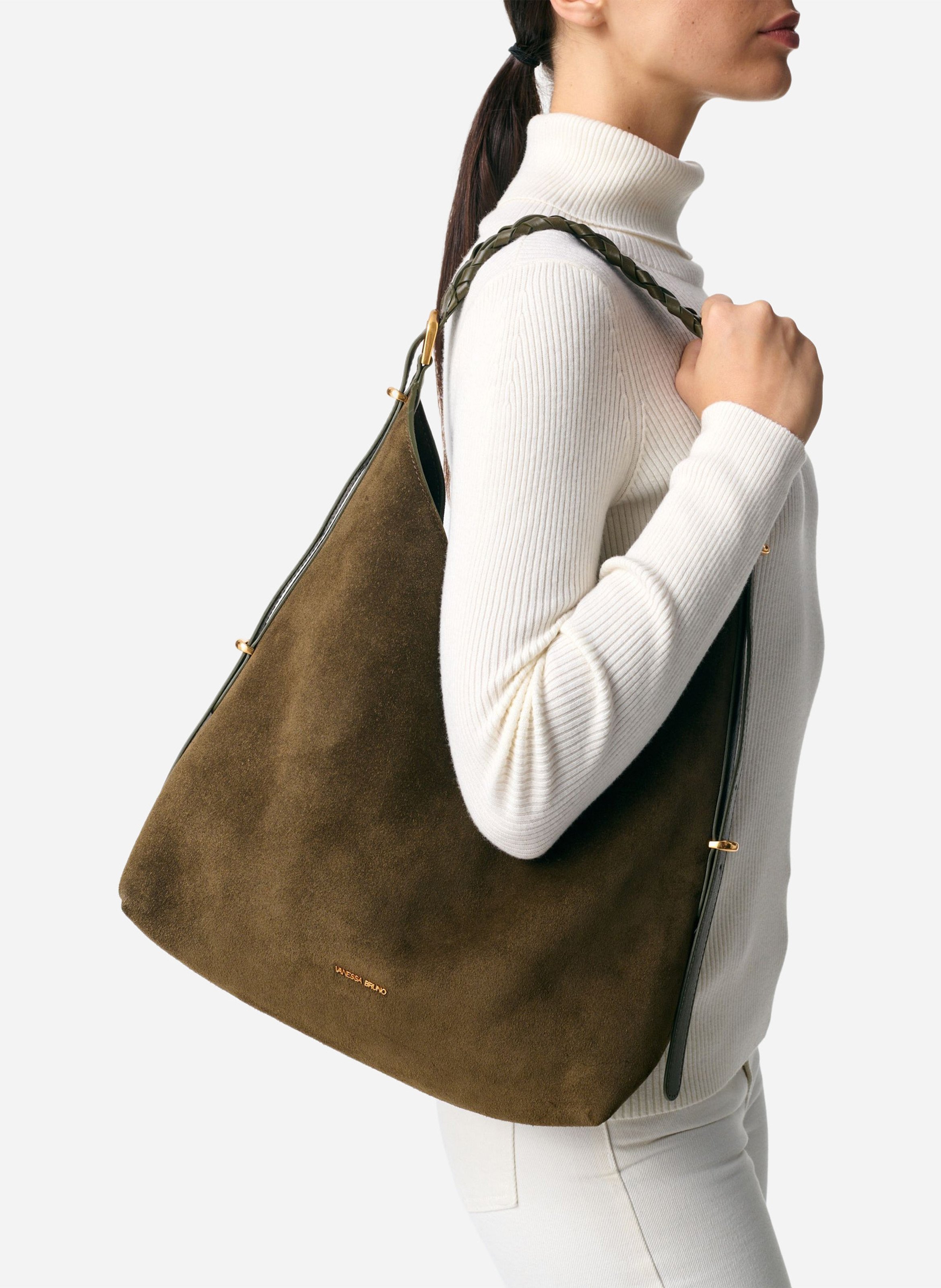 Leather clutch bag VANESSA BRUNO Khaki