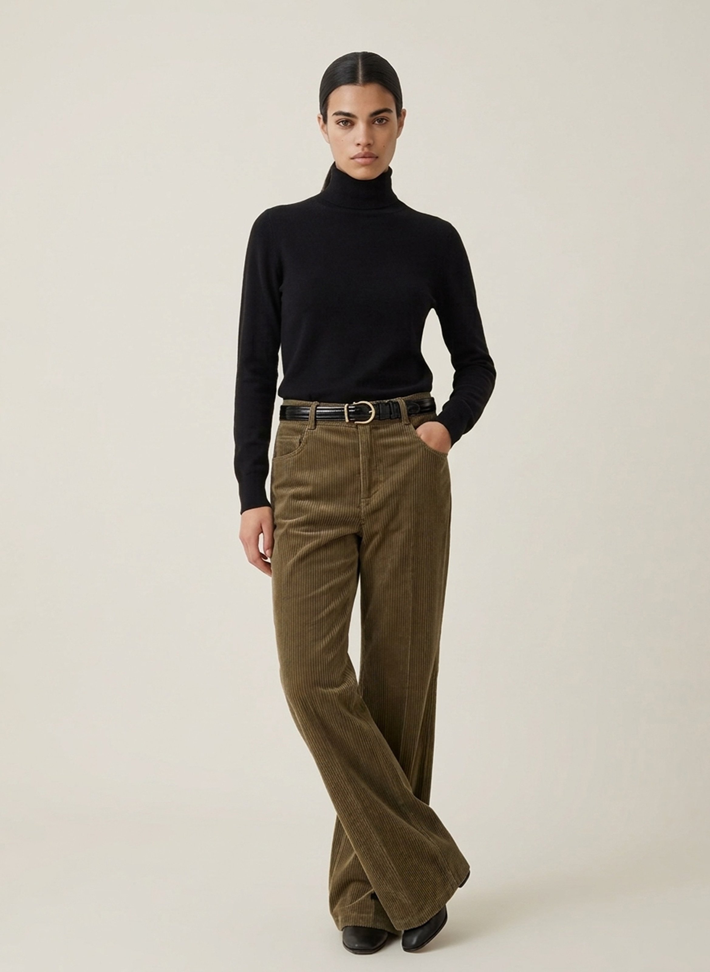 Weite, gerippte Hose aus Baumwolle KOOKAI Khaki