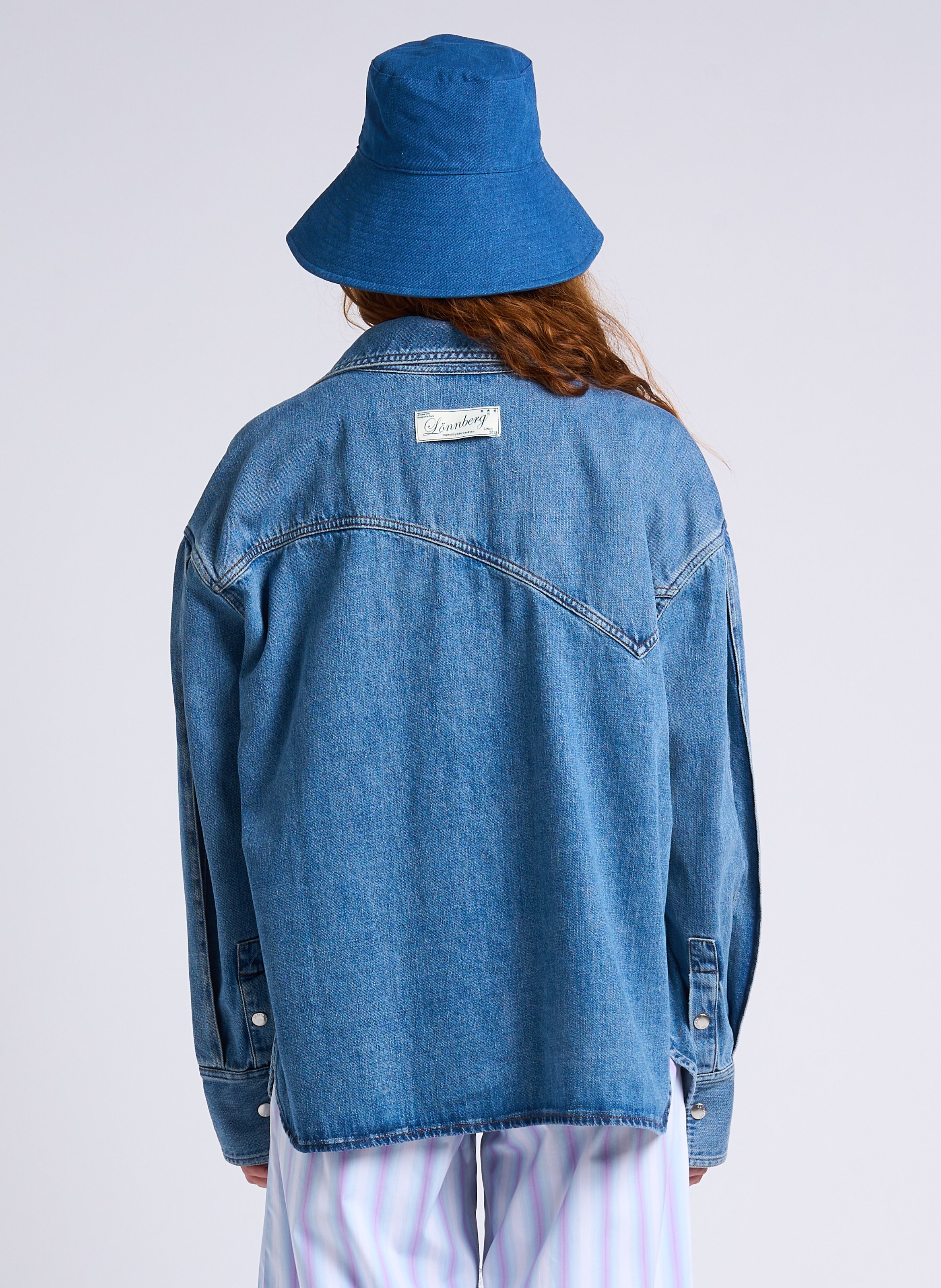 Oversized cotton denim jacket with classic collar MARGAUX LONNBERG Blue