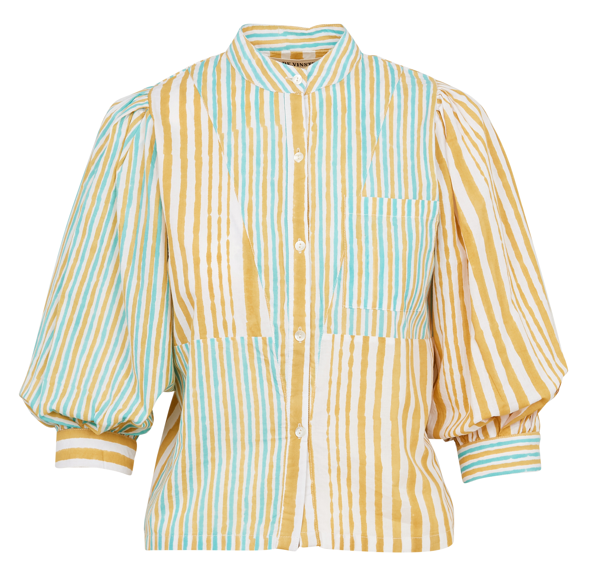 Chemise droite col mao en coton Jaune