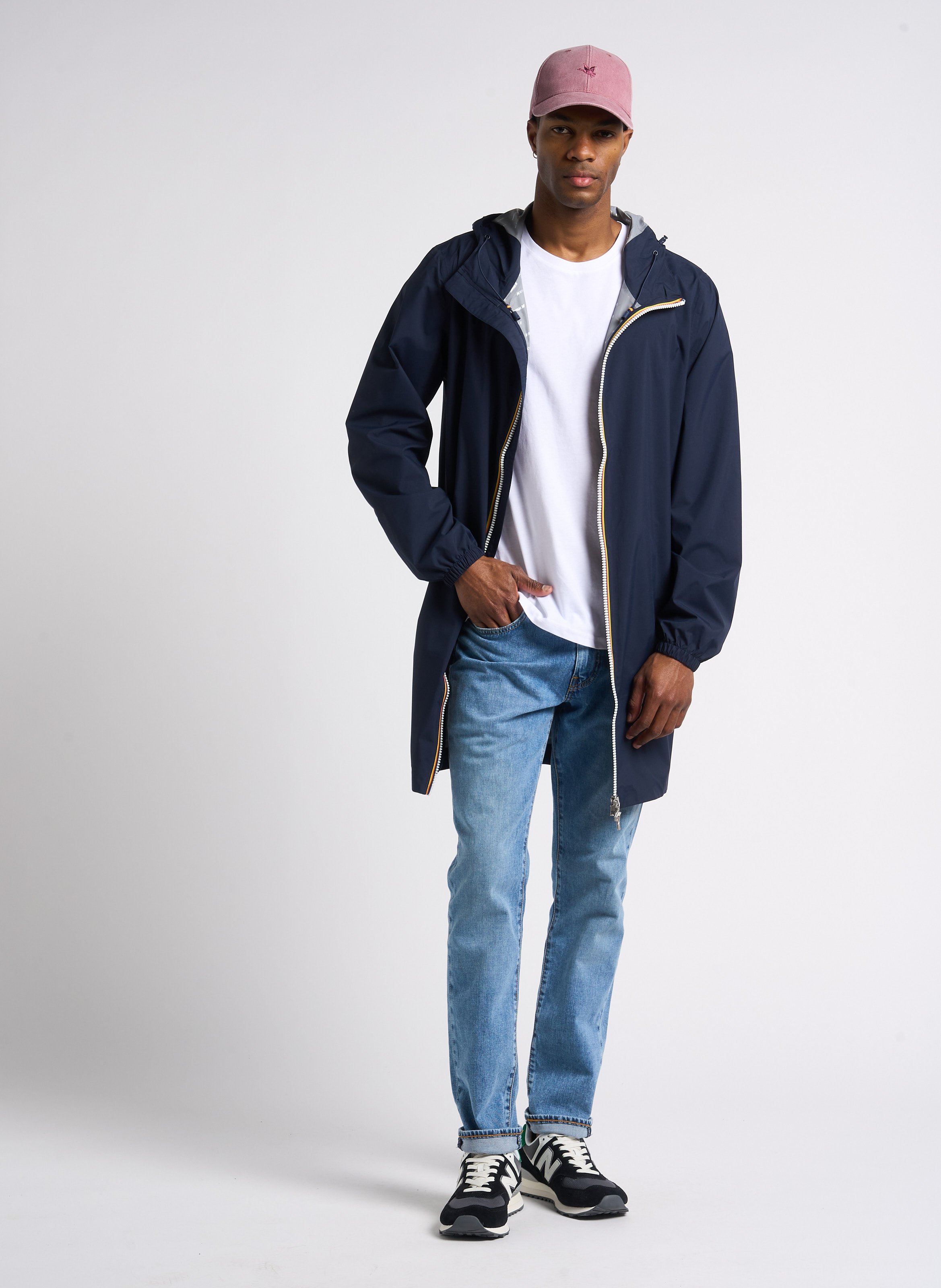 Coupe-vent long à capuche K-WAY Bleu