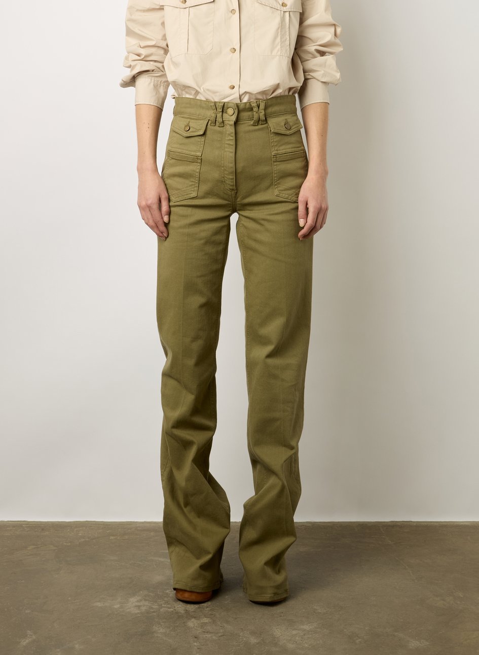 Khaki Flared cotton blend jeans