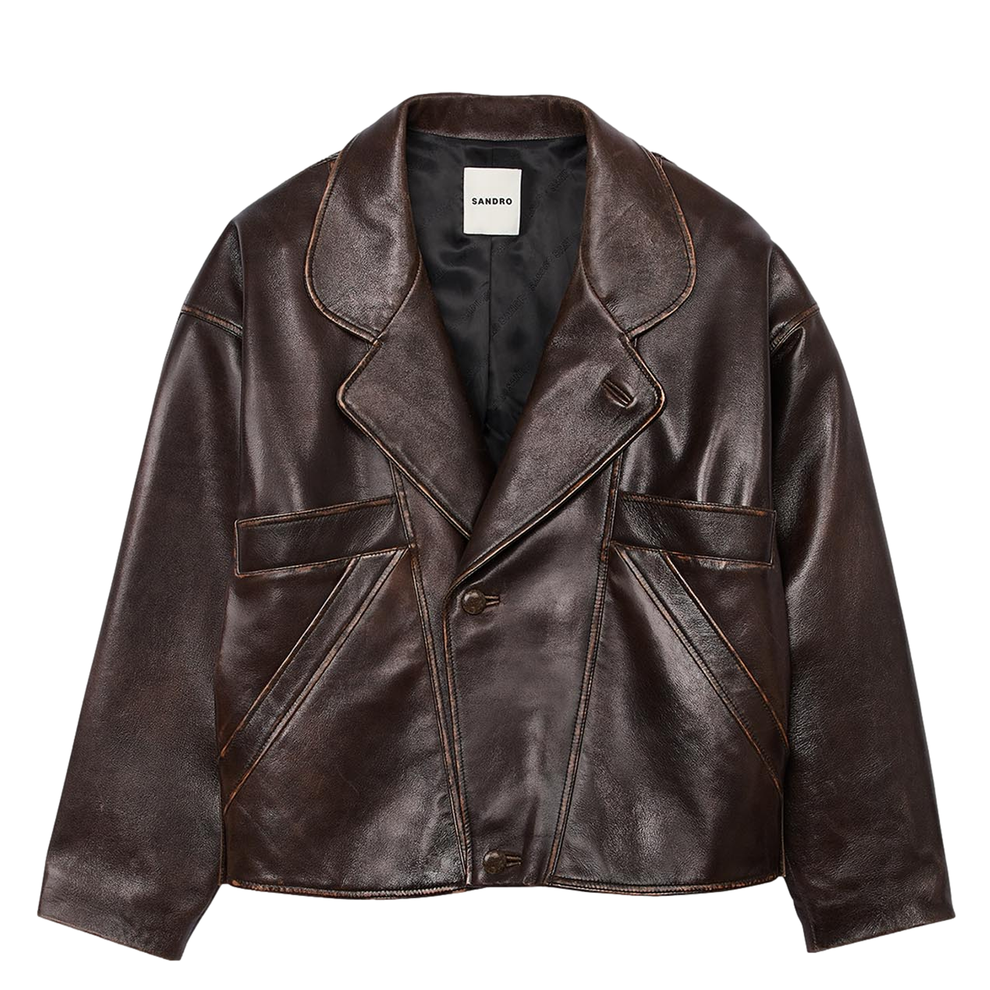 Veste col tailleur en cuir SANDRO Marron