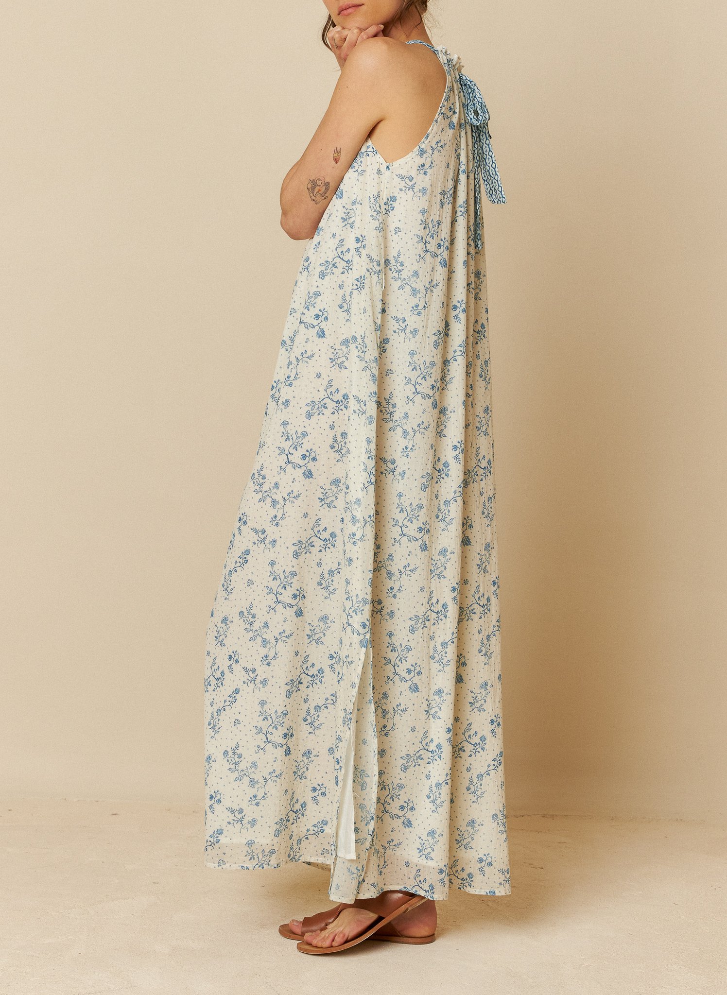 Long printed cotton dress INDI & COLD Beige